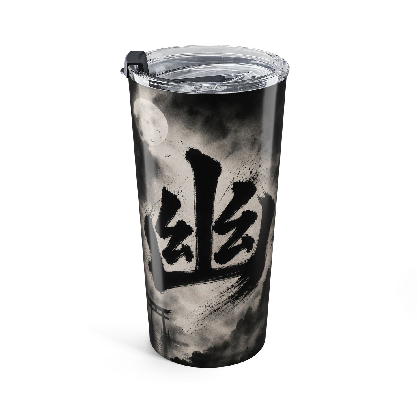 20oz Japanese Ink Moon Tumbler – Samurai Kanji Sumi-e Travel Cup