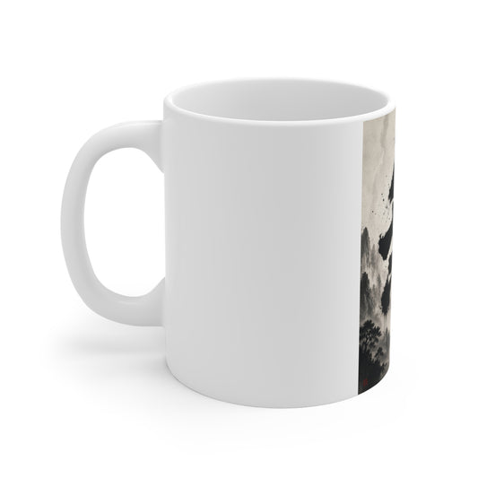 Ceramic Mug – Japanese Ink Torii & Kanji 'Mu' Zen Art 11oz