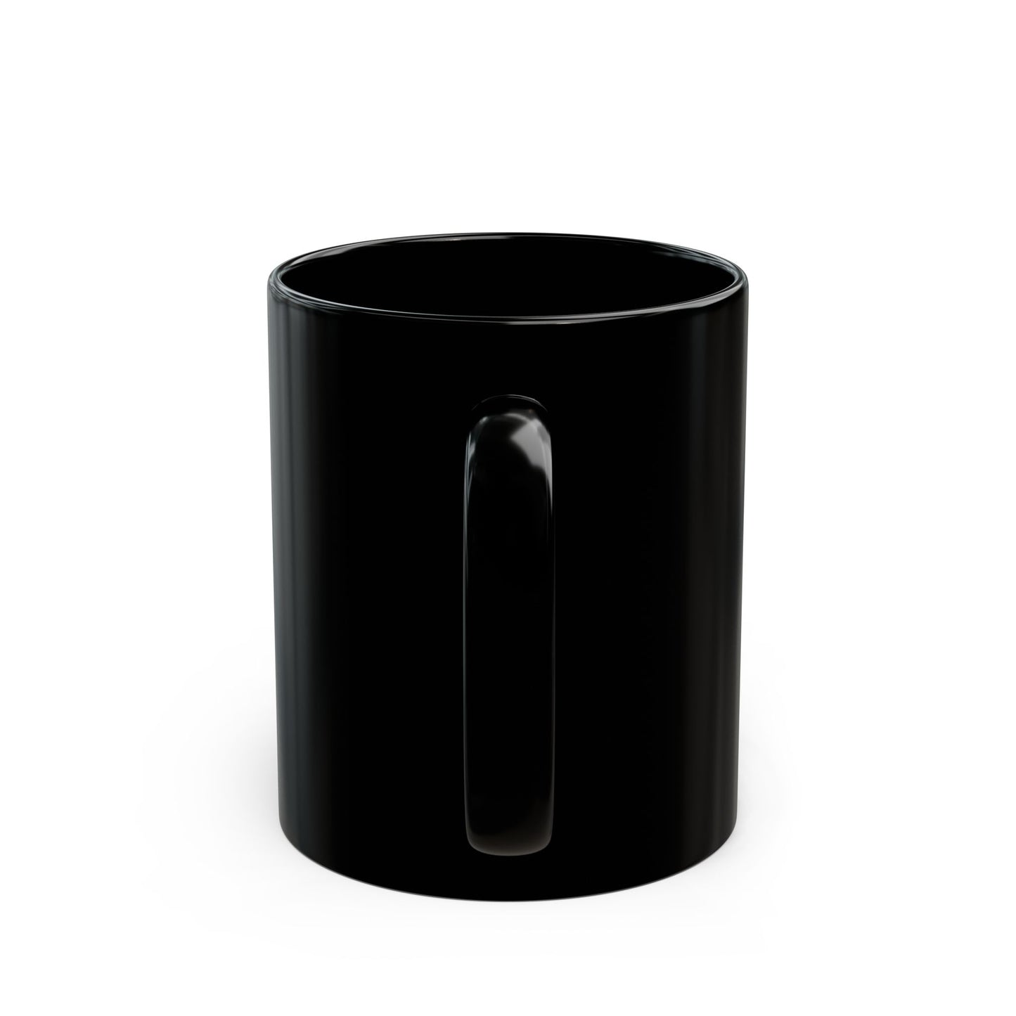Black Ceramic Mug — Red Umbrella Silhouette in Bamboo Rain (11oz/15oz)