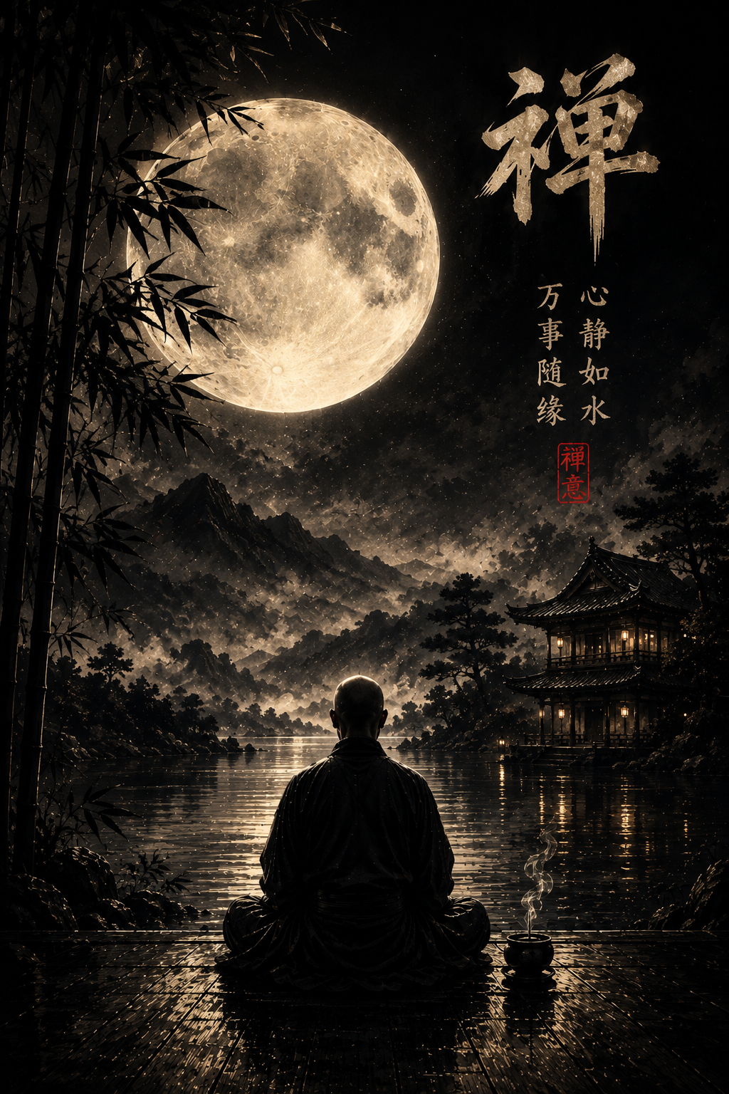 禅 — 月夜の瞑想 壁紙