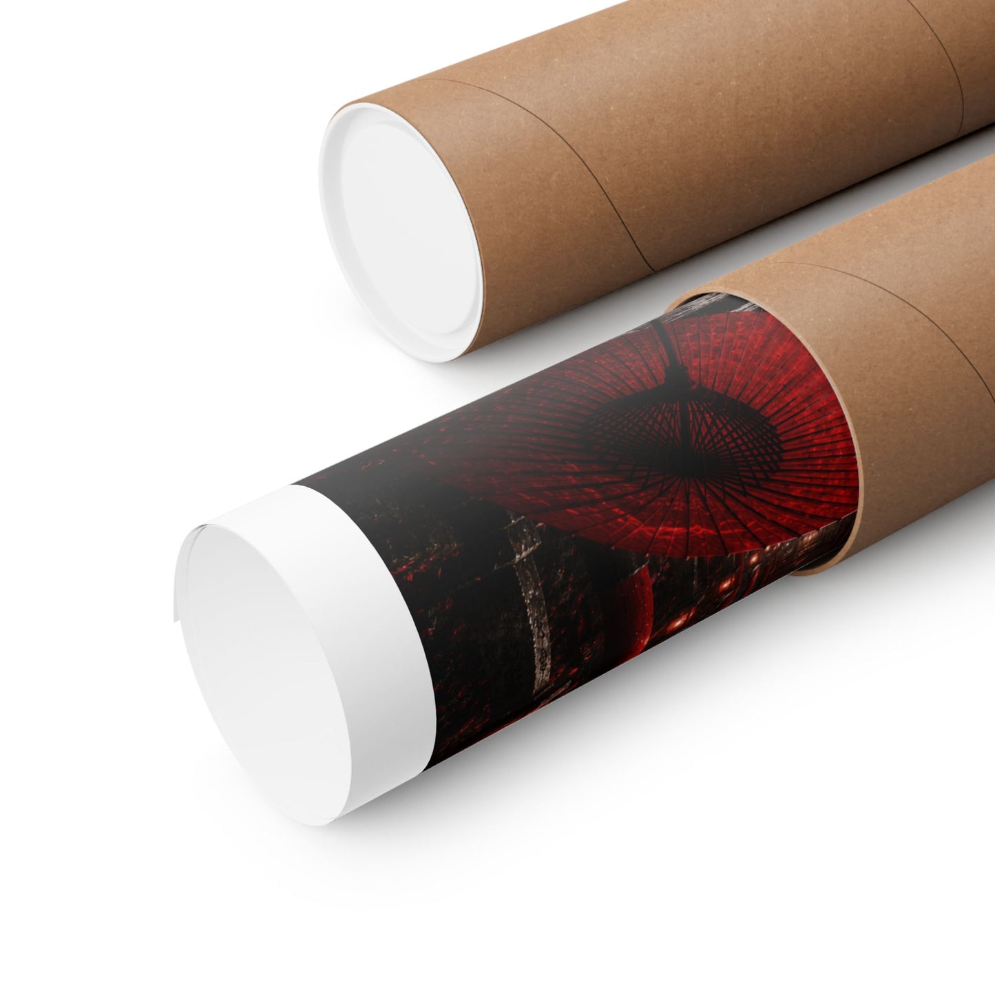 Japanese Torii Gate Poster — Red Umbrella Nightfall Matte Vertical Art