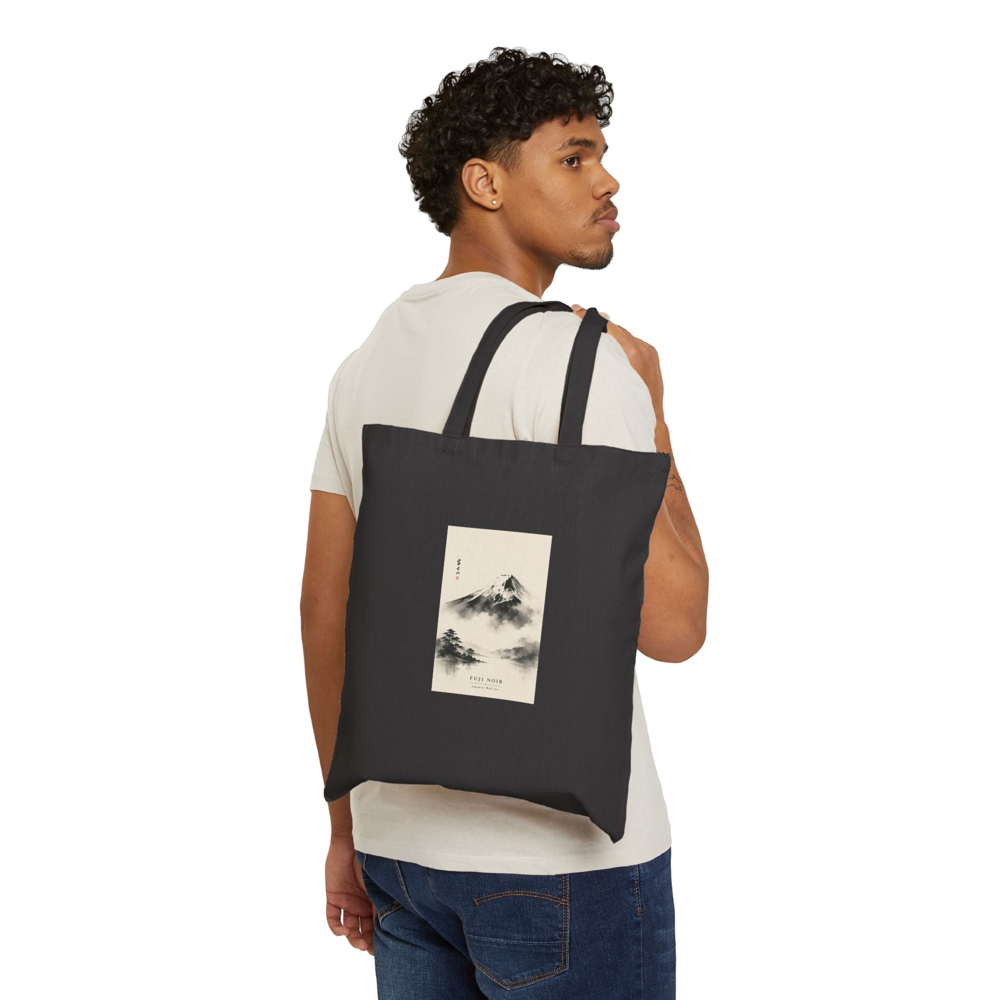 Canvas Tote Bag — Minimalist Mount Fuji Ink Wash Design ("Fuji World")