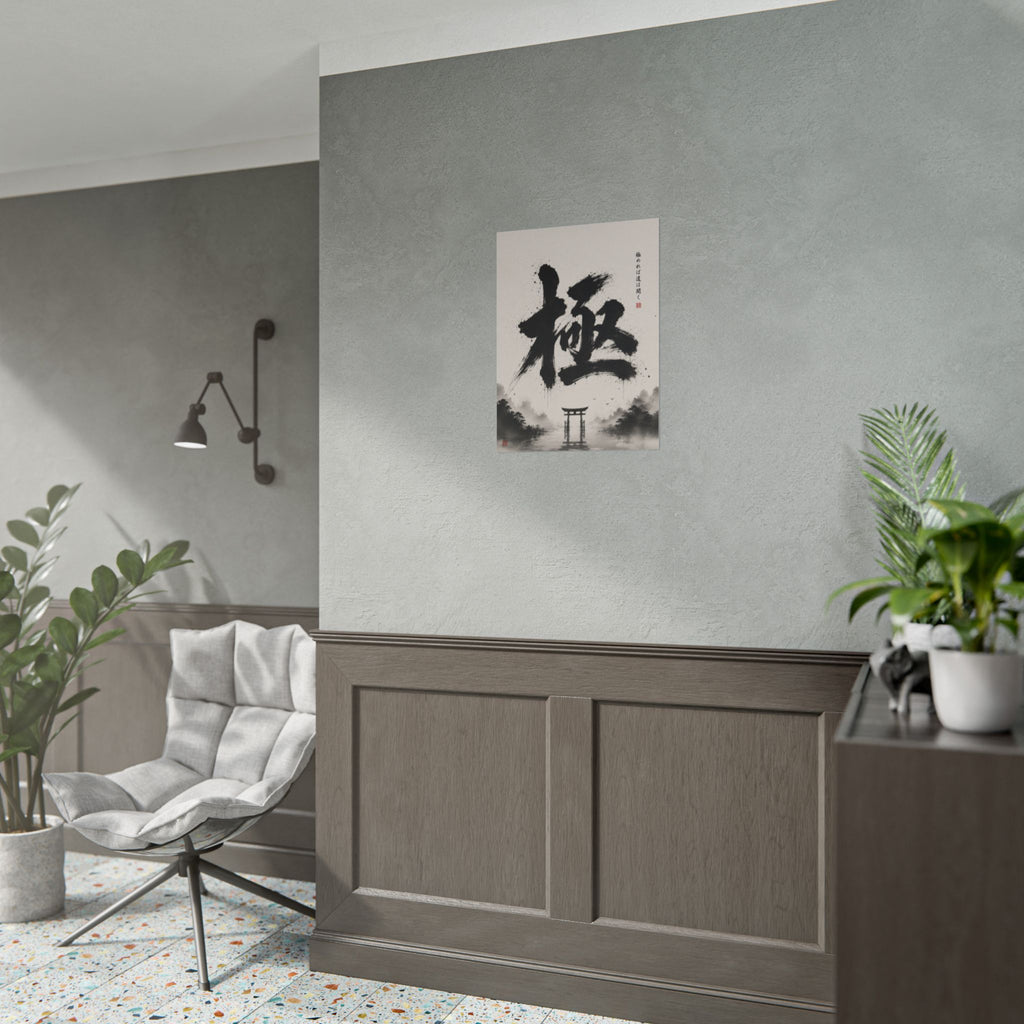FUJI NOIR Poster — '極' Japanese Calligraphy Rolled Art Print