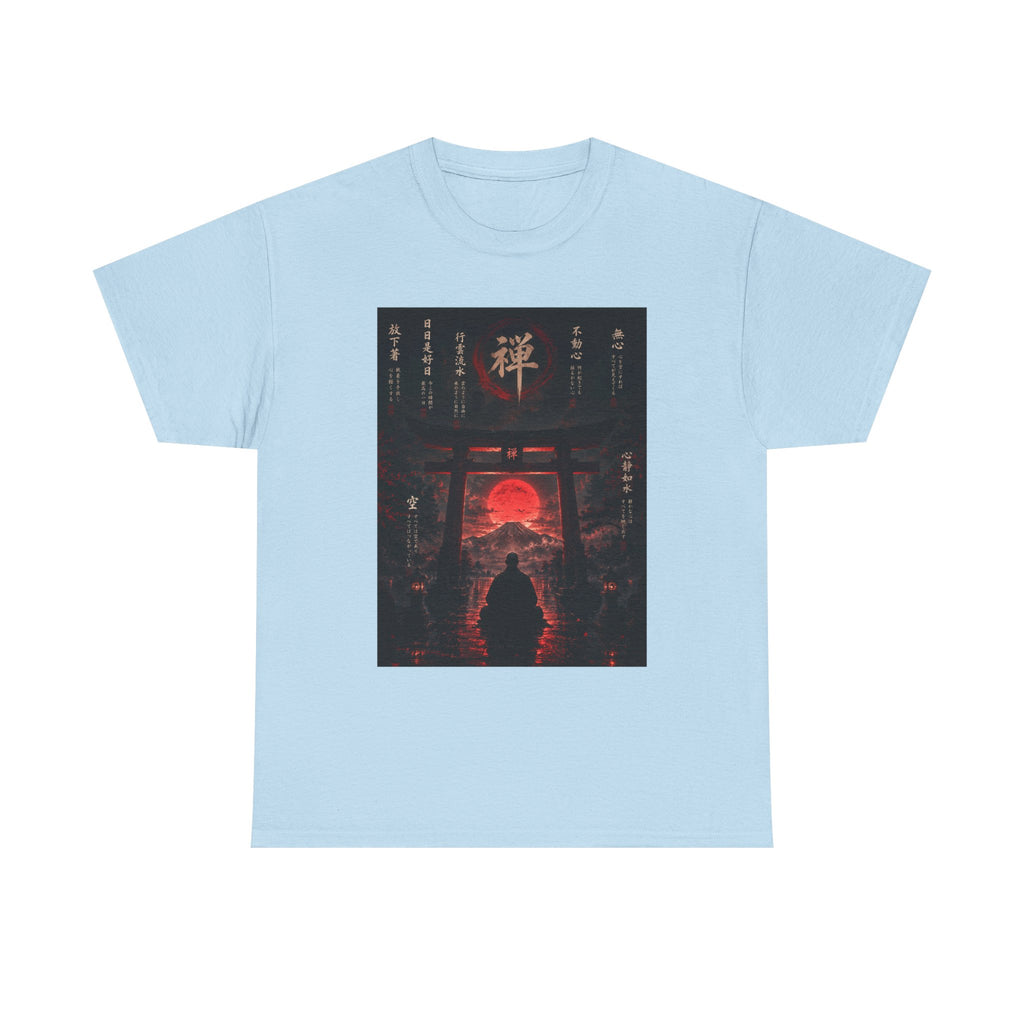 Zen Gate Sunset T-Shirt — Samurai Silhouette Red Moon Graphic Tee