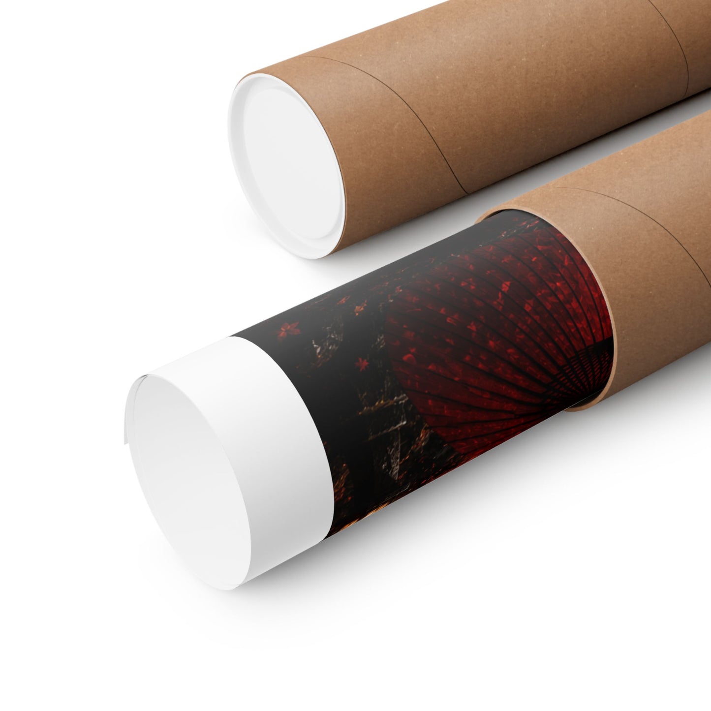 Red Umbrella Autumn Poster — Matte Vertical Japanese Landscape Print