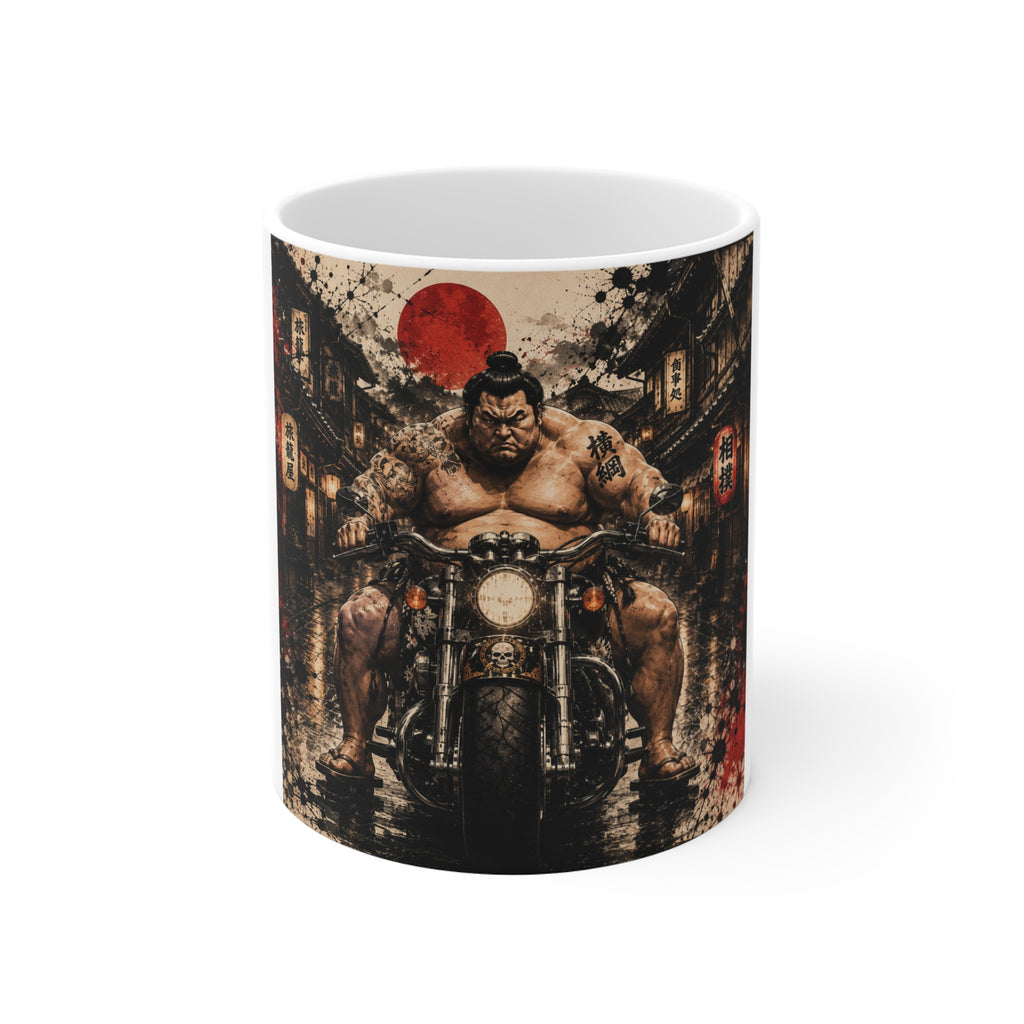 Samurai Biker Mug — Vintage Japanese Street Art Coffee Cup (11oz)