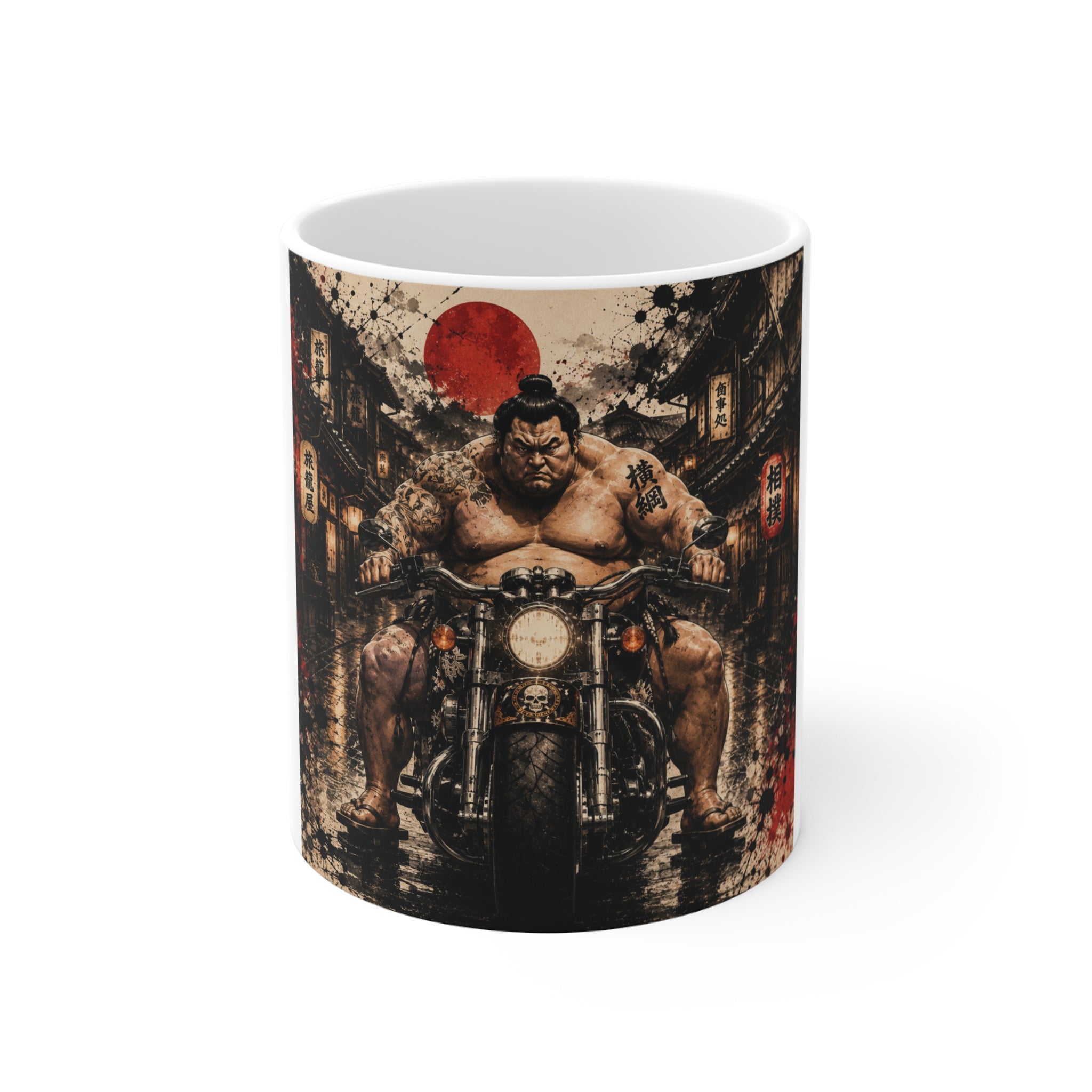 Samurai Biker Mug — Vintage Japanese Street Art Coffee Cup (11oz)
