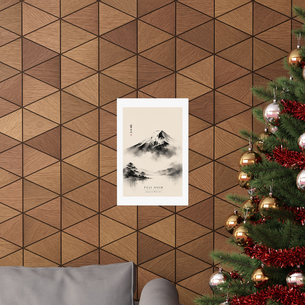 Fuji Noir Matte Poster — Japanese Sumi-e Mountain Wall Art