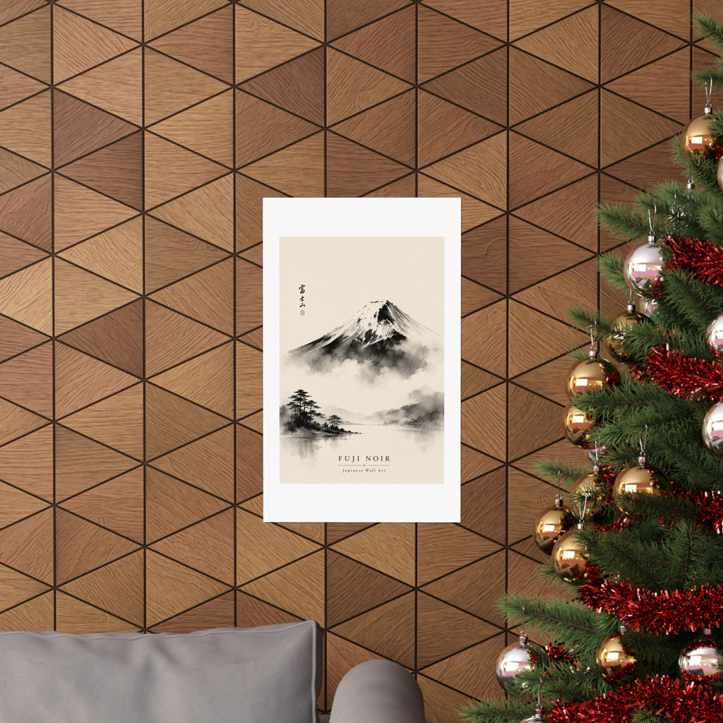 Fuji Noir Matte Poster — Japanese Sumi-e Mountain Wall Art