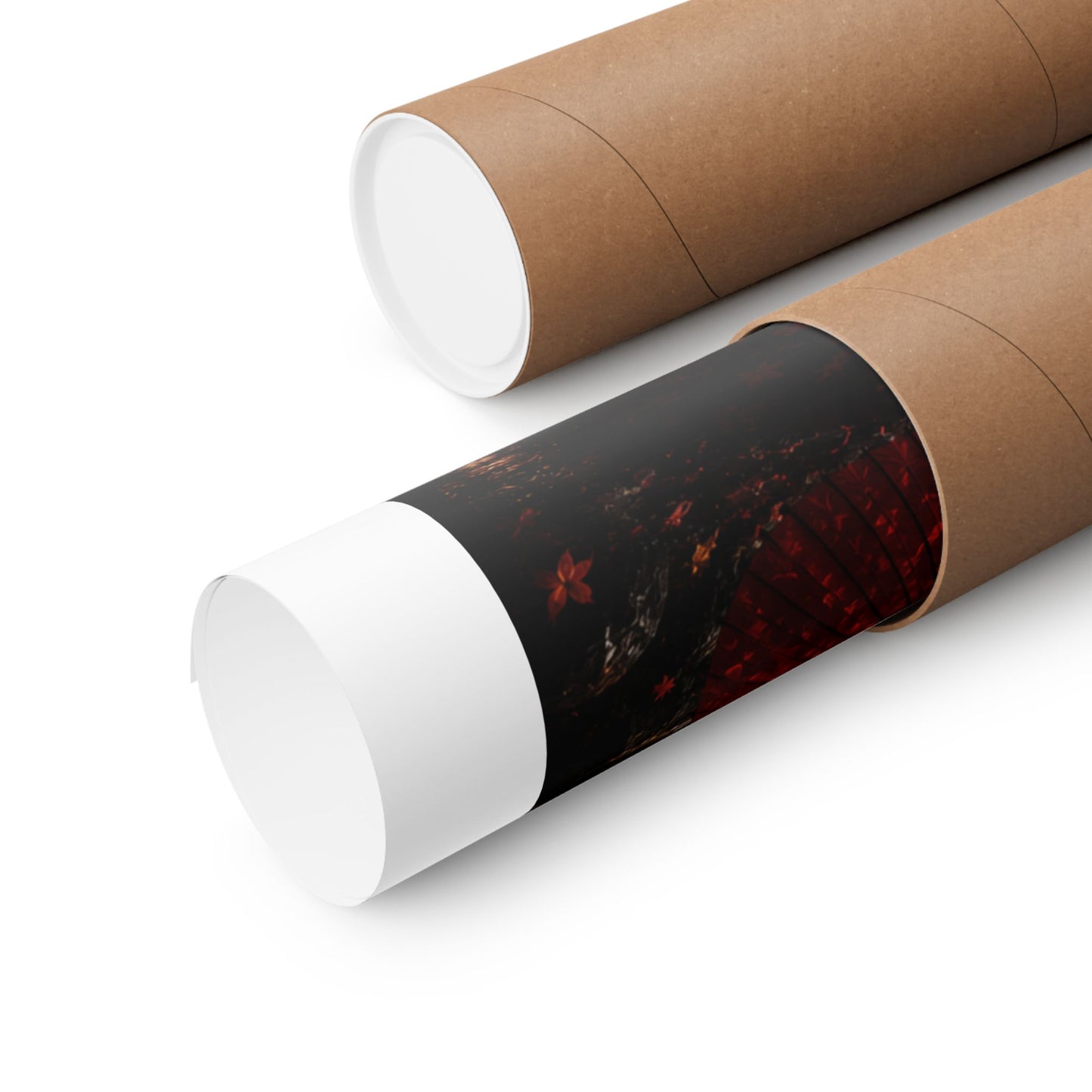 Red Umbrella Autumn Poster — Matte Vertical Japanese Landscape Print