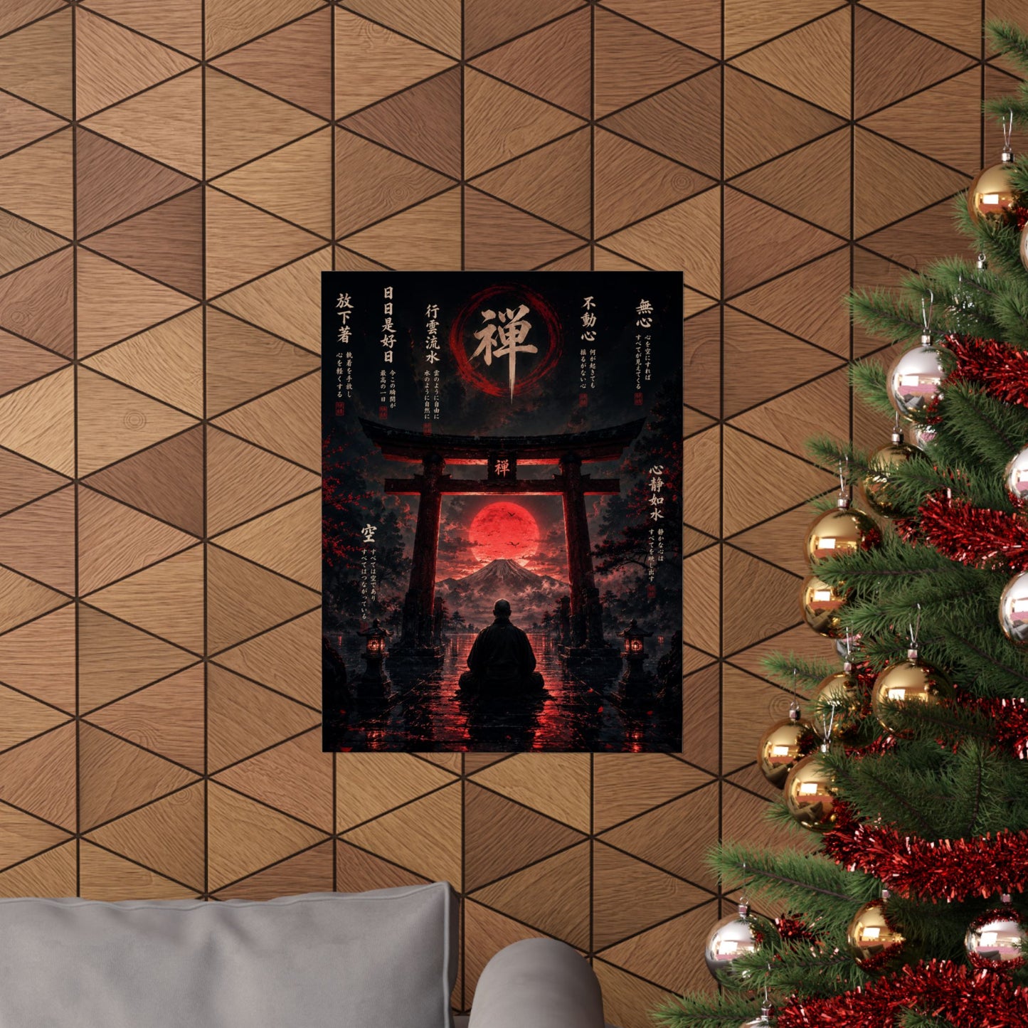 FUJI NOIR Zen Torii Poster — Meditative Samurai Sunset Matte Vertical Print