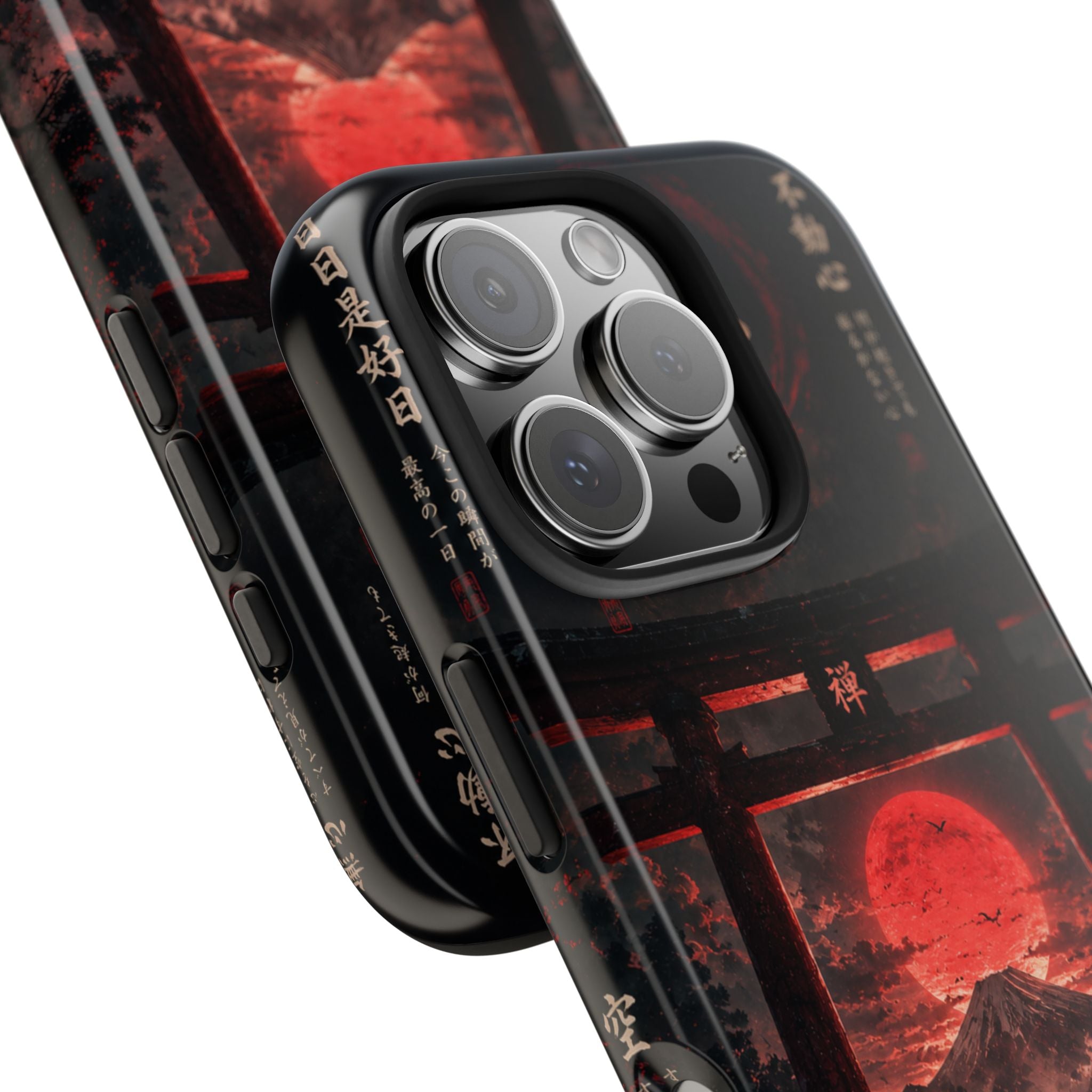 Tough Phone Case — Samurai Silhouette at Red Rising Sun (Japanese Torii, Meditative Design)