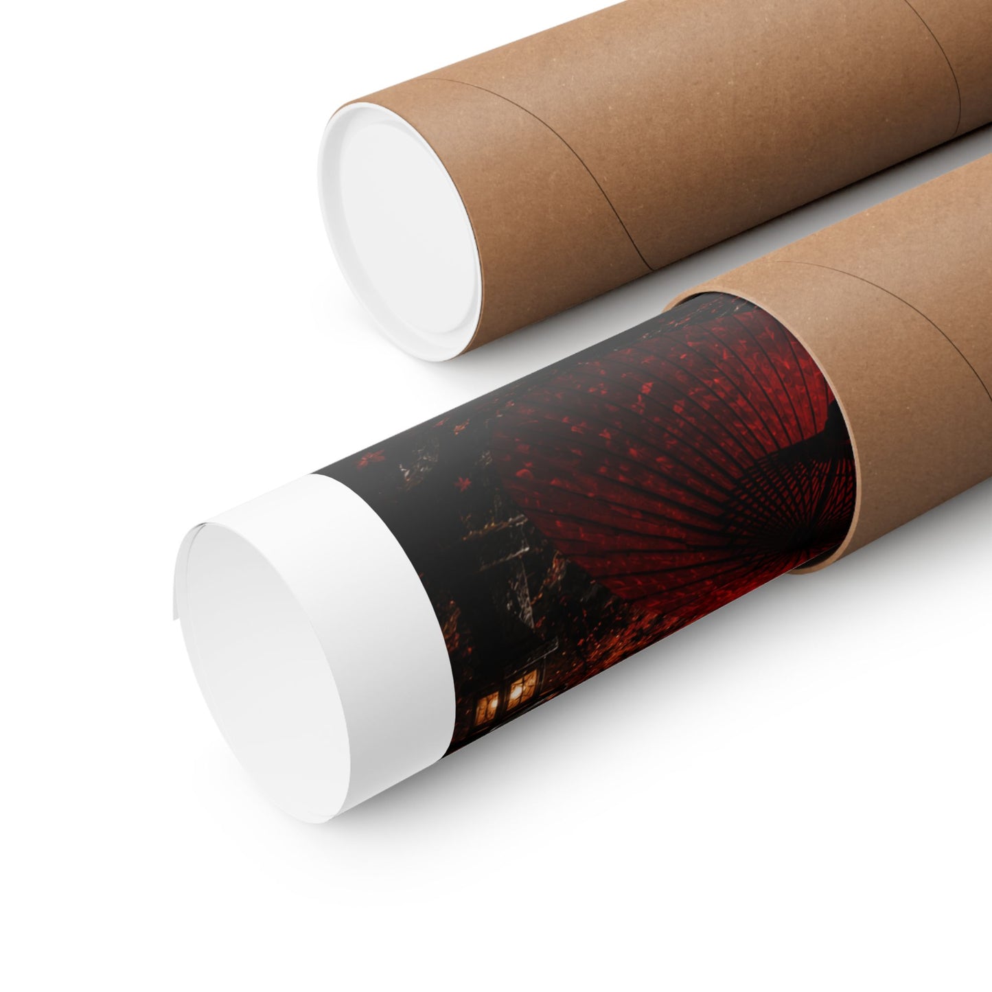 Red Umbrella Autumn Poster — Matte Vertical Japanese Landscape Print