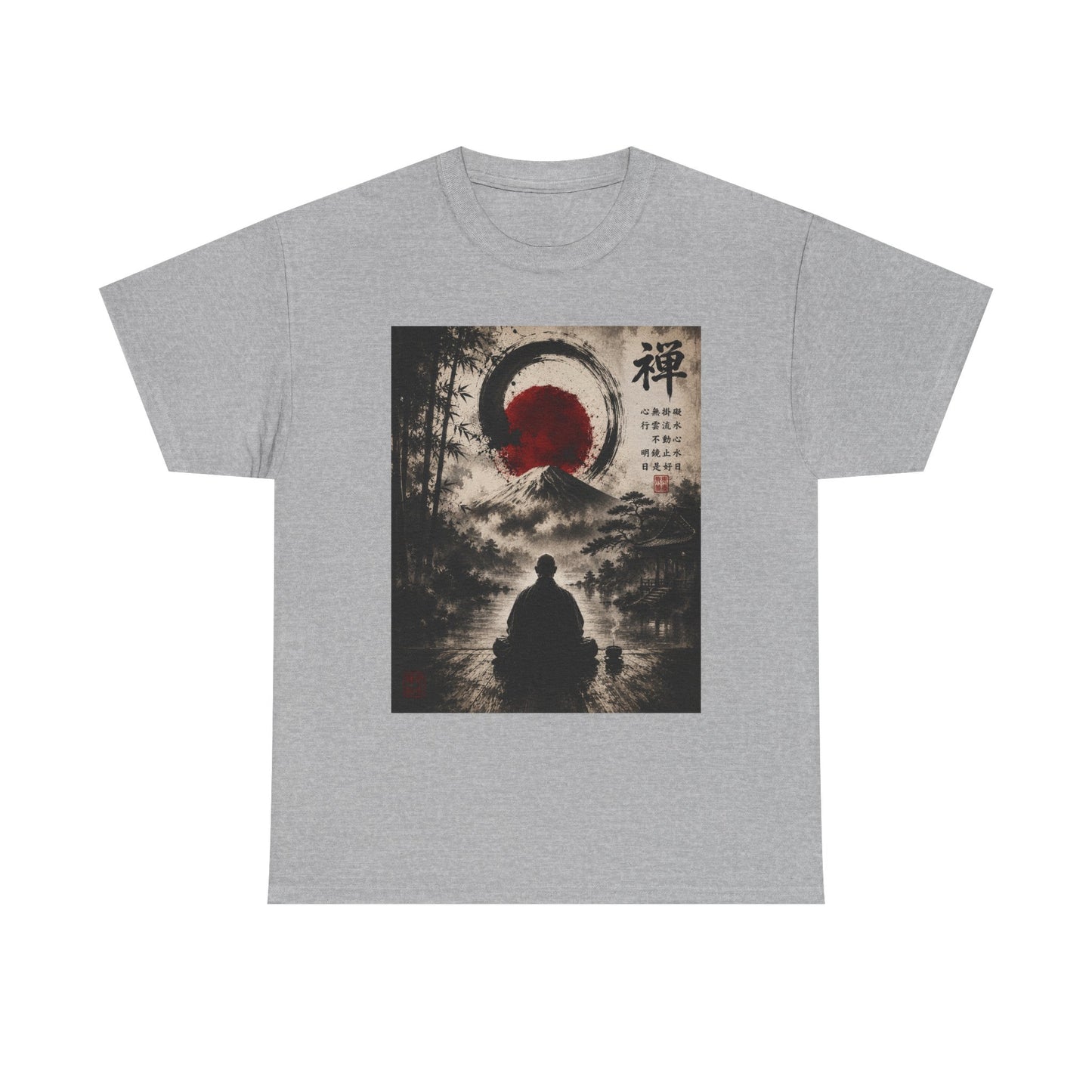 Zen Buddha T-Shirt — Meditation Silhouette with Enso & Japanese Calligraphy