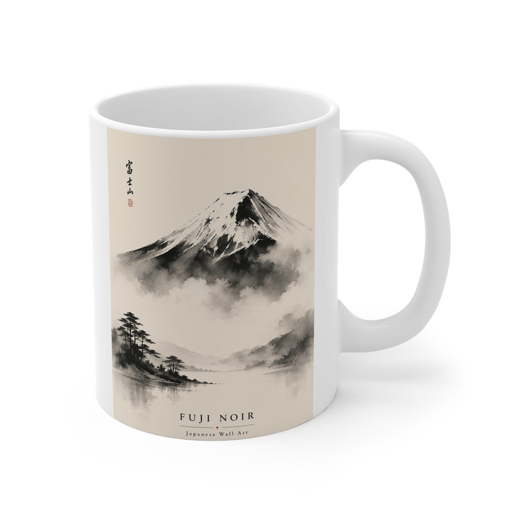 Brushstroke Mountain Landscape Mug — Minimal Japanese Sumi-e Tea Cup