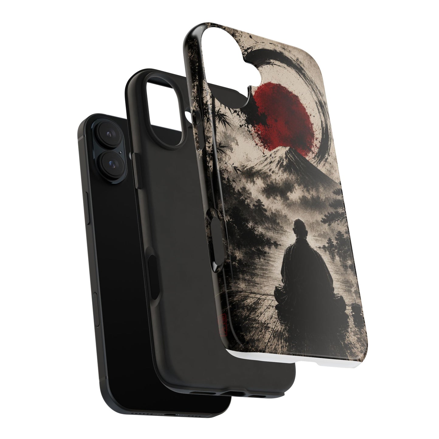 Zen Samurai Phone Case — Japanese Ink Mountain with Rising Sun Tough Protective Cover