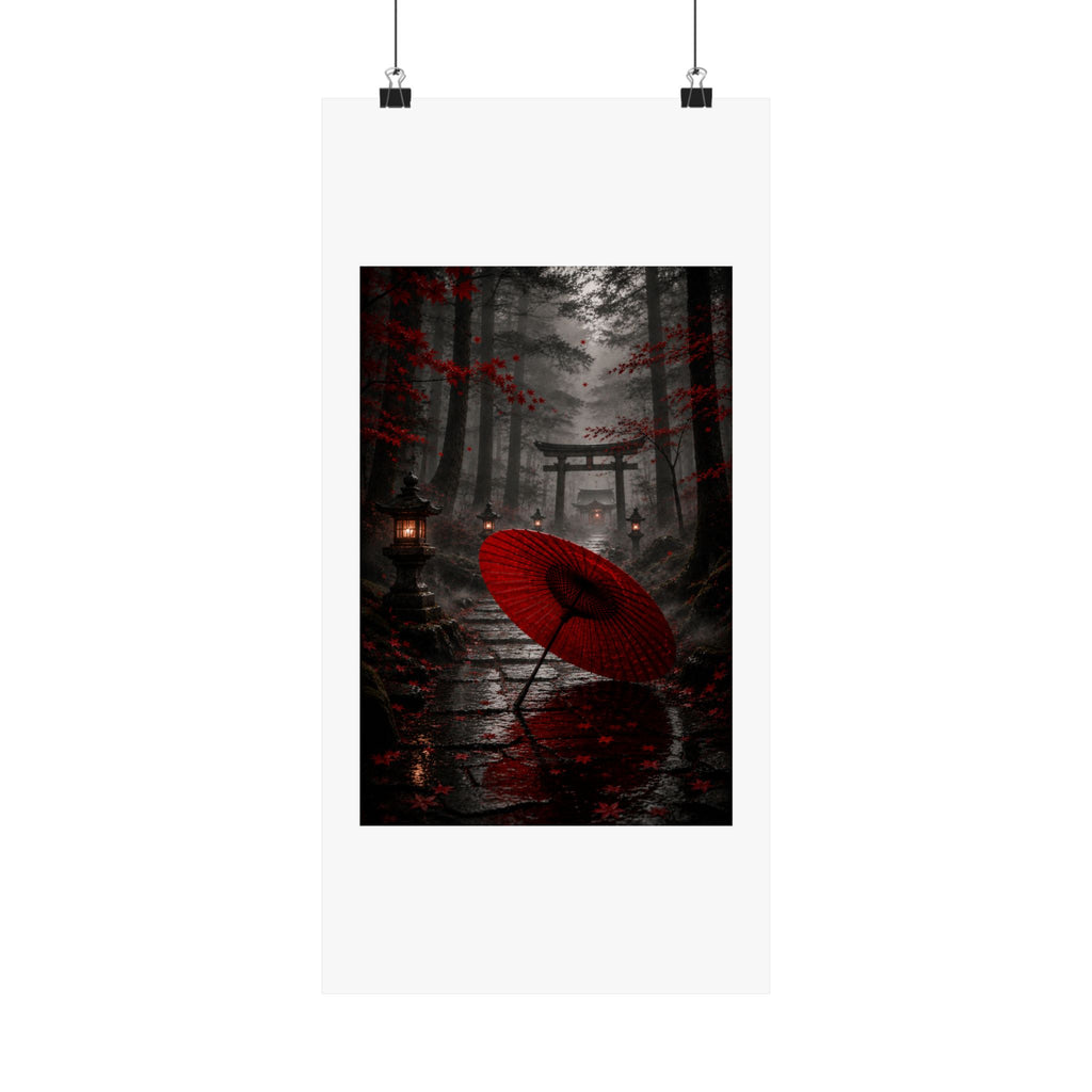Japanese Torii Forest Poster — Red Umbrella Matte Vertical Art Print