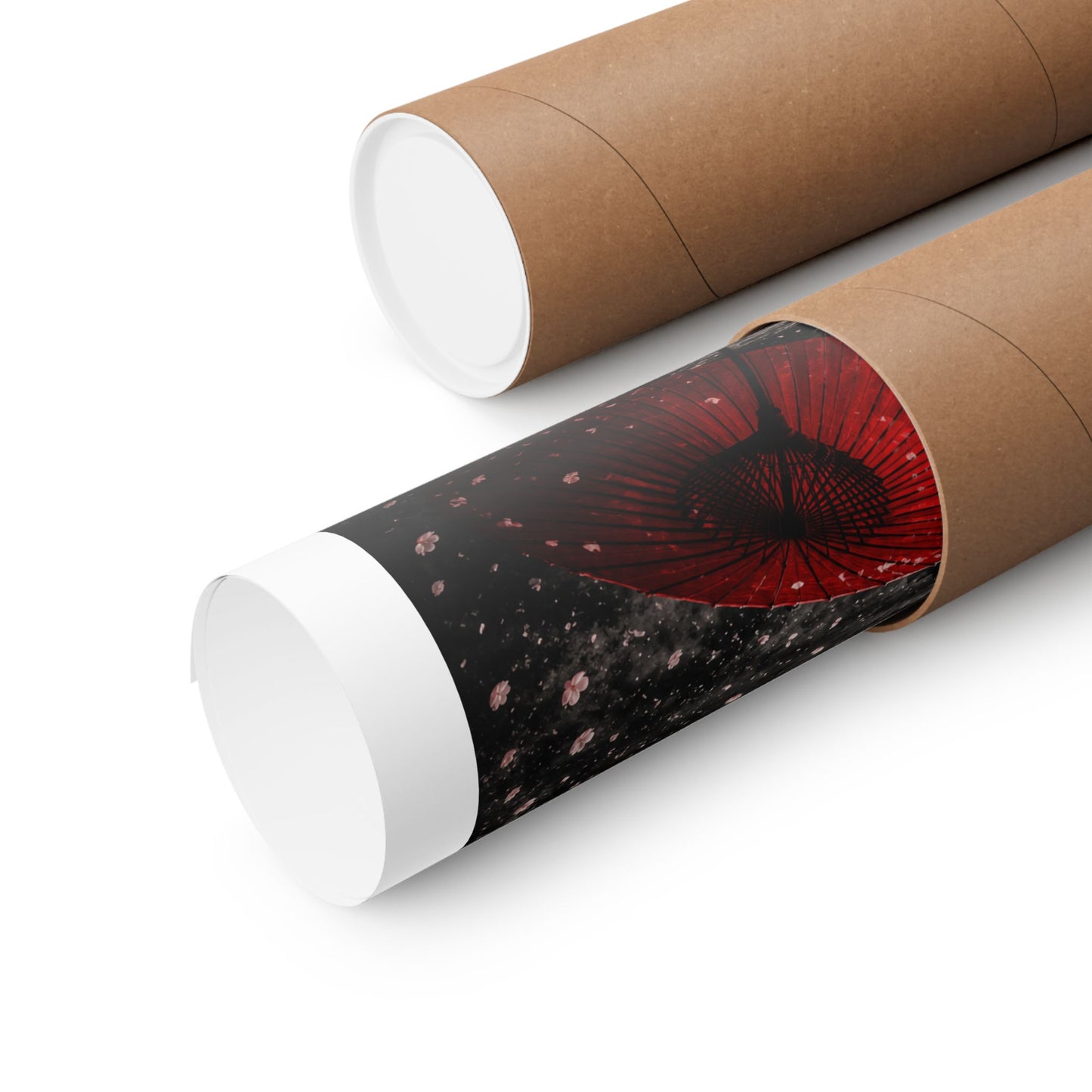 Japanese Cherry Blossom Poster — Red Umbrella & Mt. Fuji Matte Vertical Art