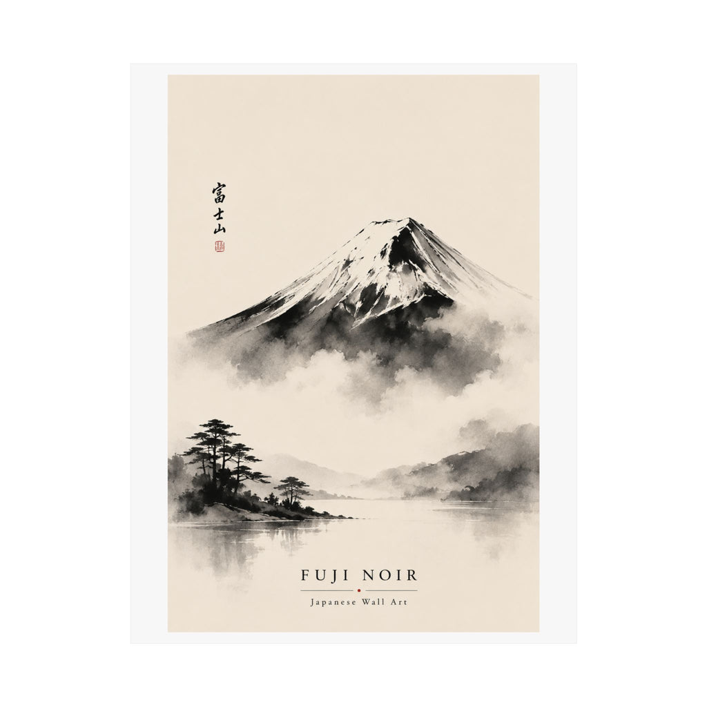 Fuji Noir Matte Poster — Japanese Sumi-e Mountain Wall Art