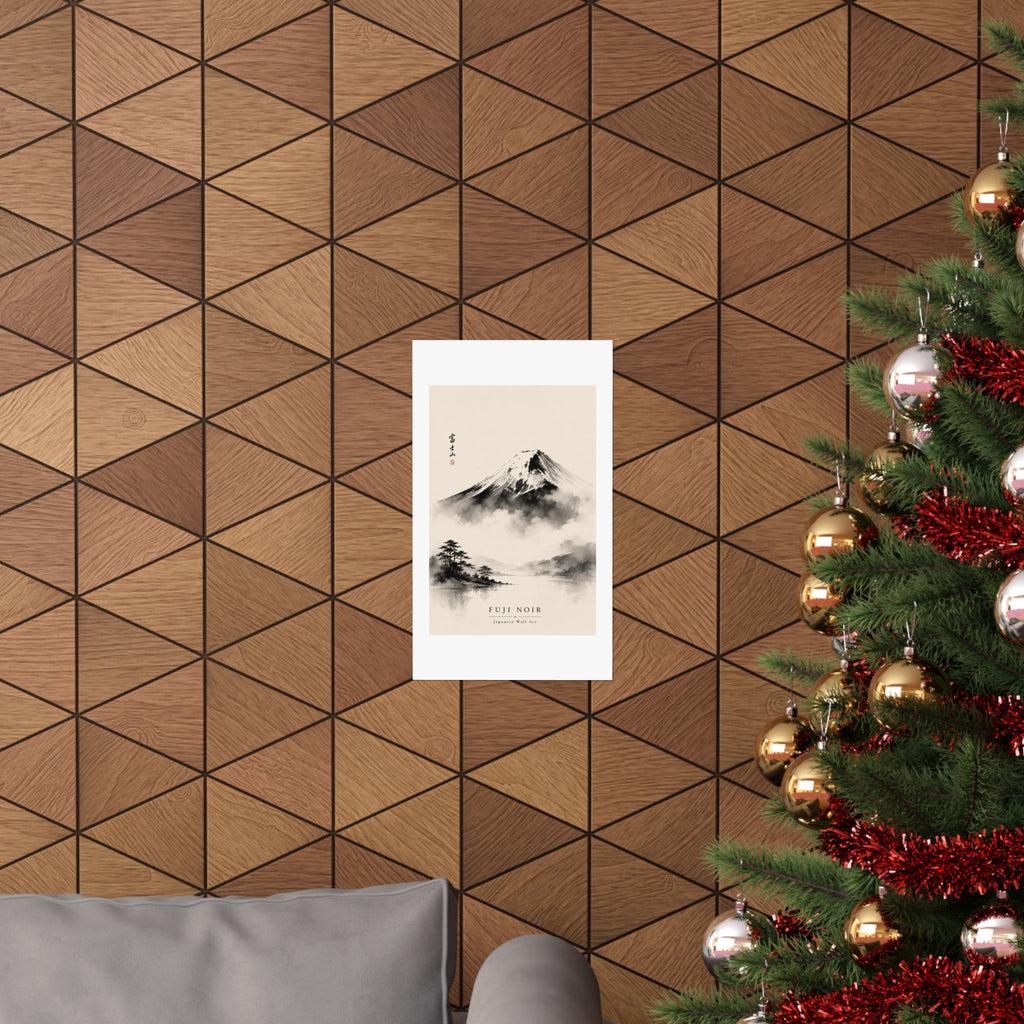 Fuji Noir Matte Poster — Japanese Sumi-e Mountain Wall Art