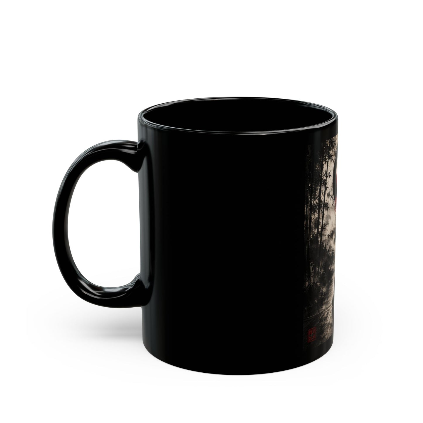 Ceramic Mug — Zen Mountain Meditation Design with Red Sun & Japanese Calligraphy (11oz/15oz)