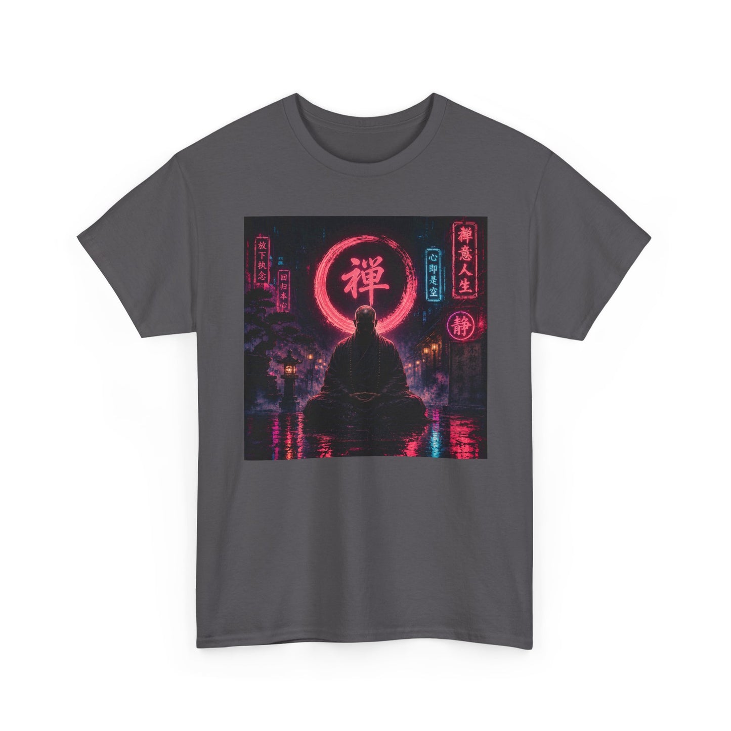 Zen Cyberpunk Tee — Neon Buddha Meditation Shirt