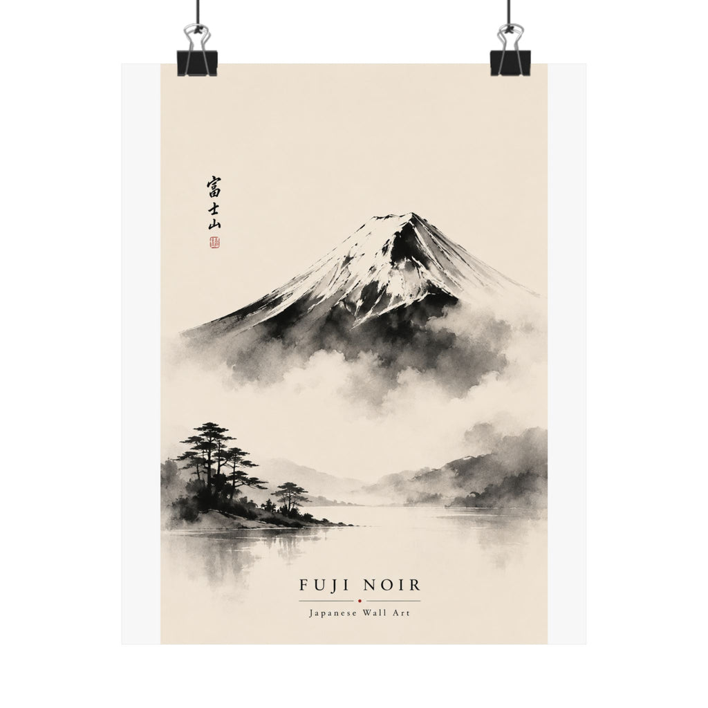 Fuji Noir Matte Poster — Japanese Sumi-e Mountain Wall Art