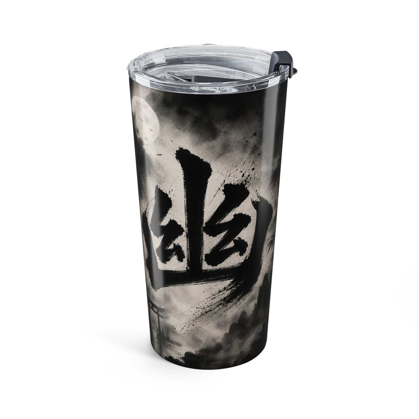 20oz Japanese Ink Moon Tumbler – Samurai Kanji Sumi-e Travel Cup