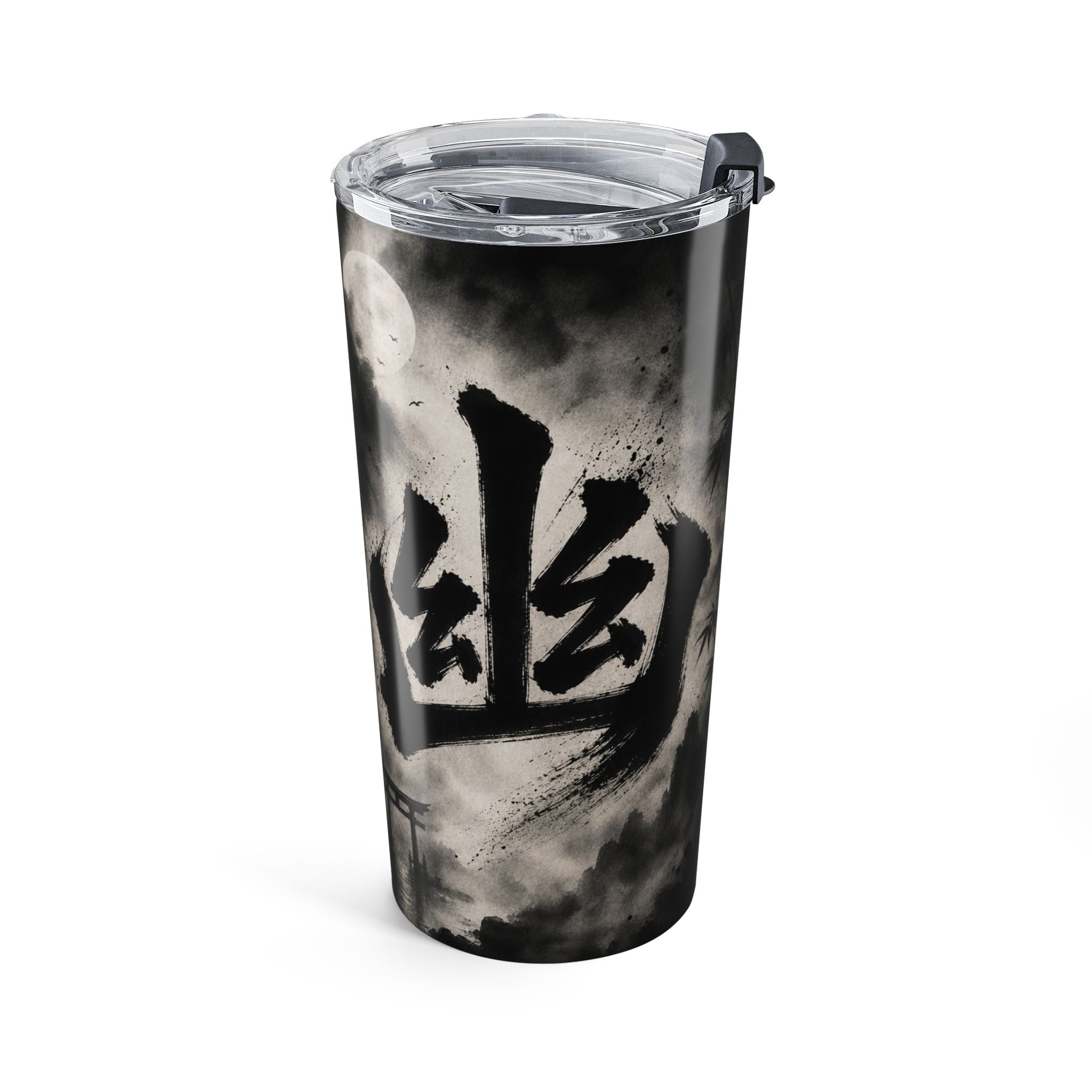 20oz Japanese Ink Moon Tumbler – Samurai Kanji Sumi-e Travel Cup