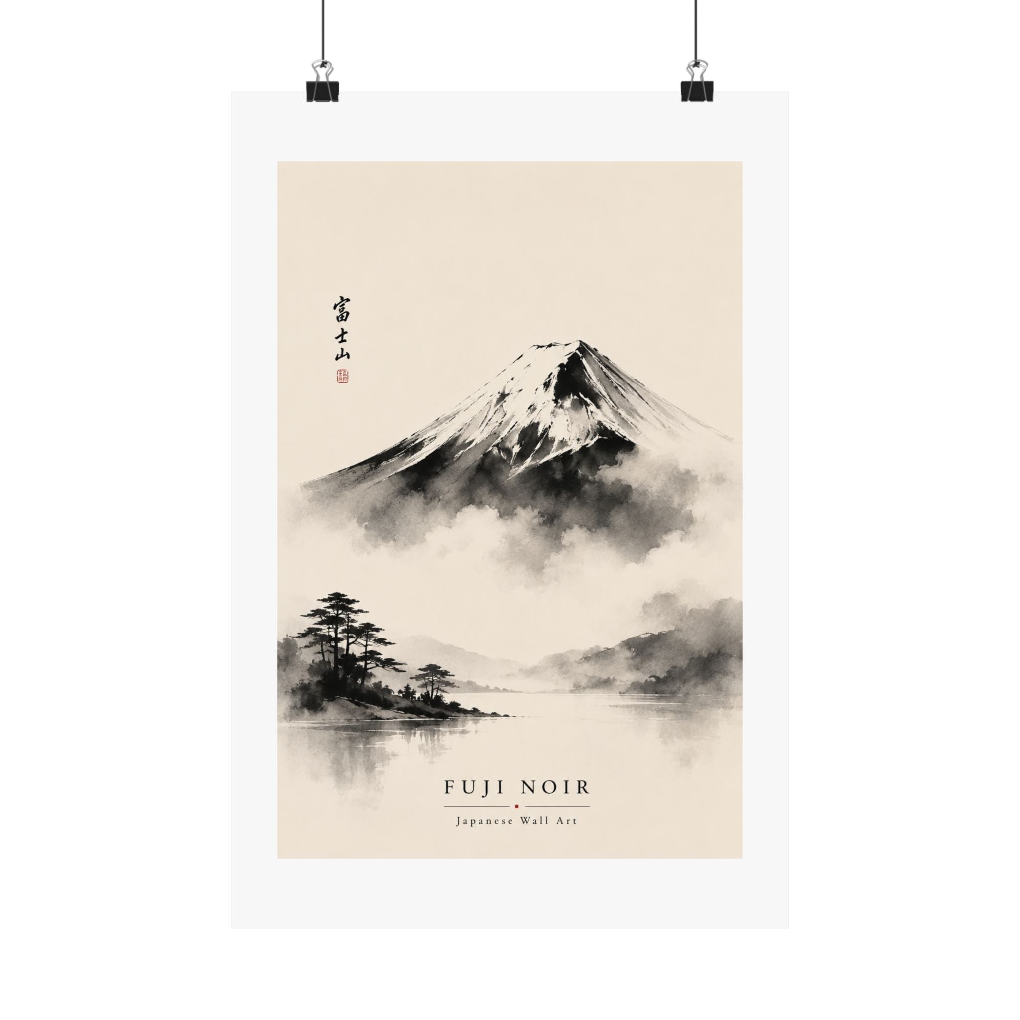 Fuji Noir Matte Poster — Japanese Sumi-e Mountain Wall Art