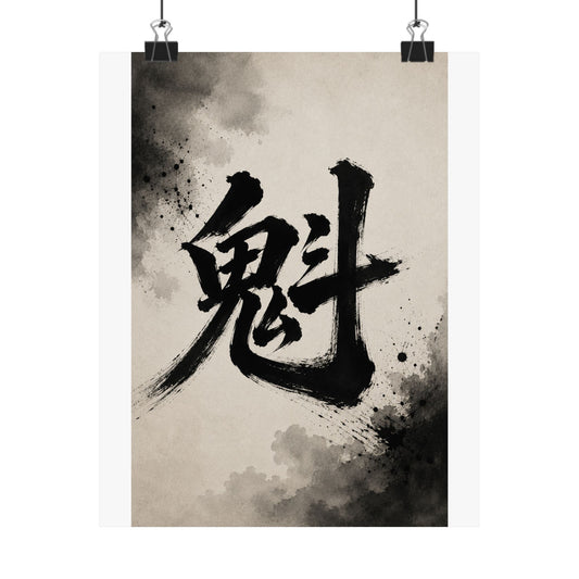 Kanji Calligraphy Poster — '魅' Japanese Brush Art Matte Vertical Print