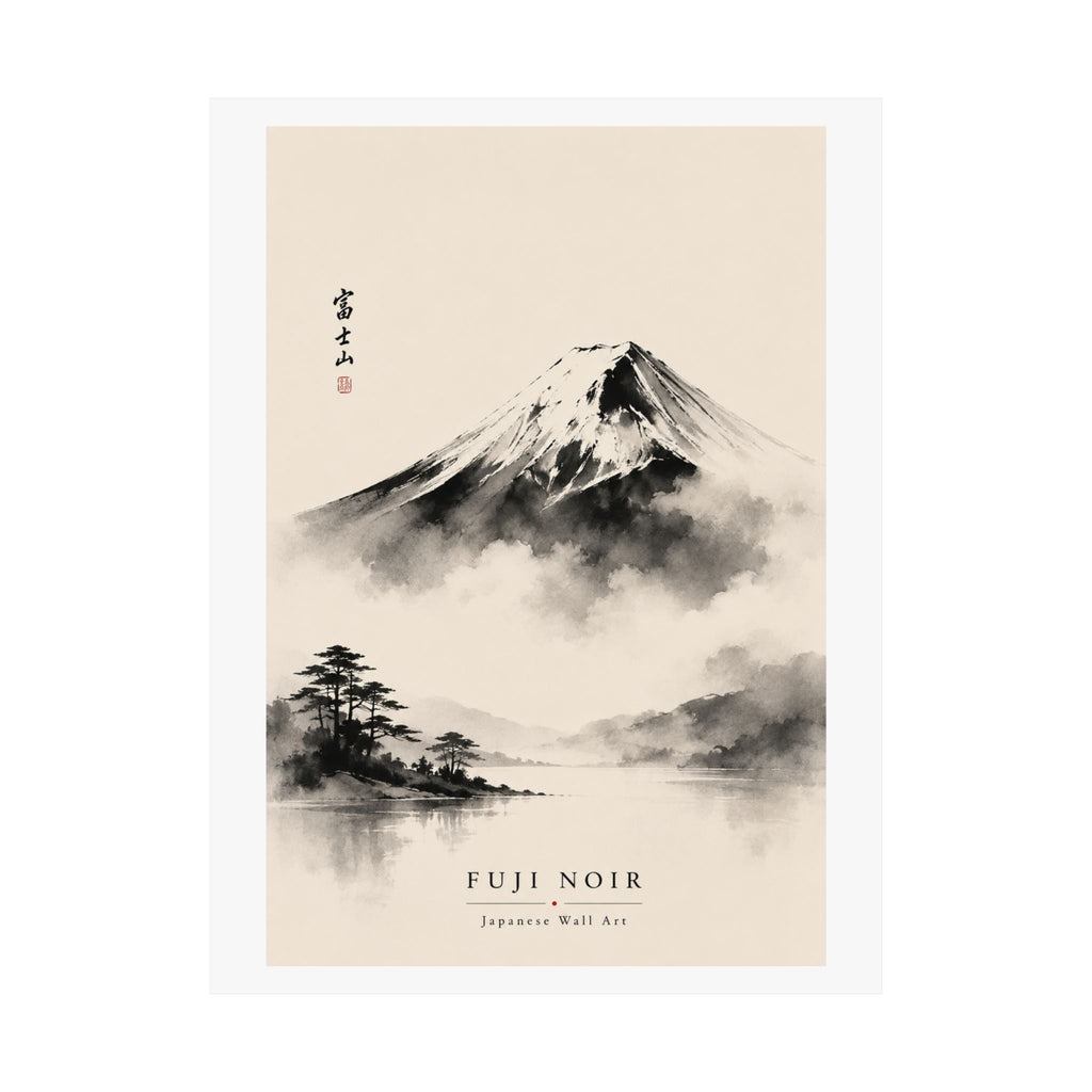 Fuji Noir Matte Poster — Japanese Sumi-e Mountain Wall Art