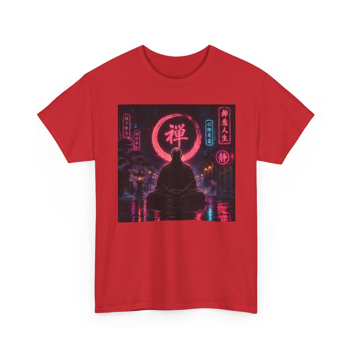 Zen Cyberpunk Tee — Neon Buddha Meditation Shirt