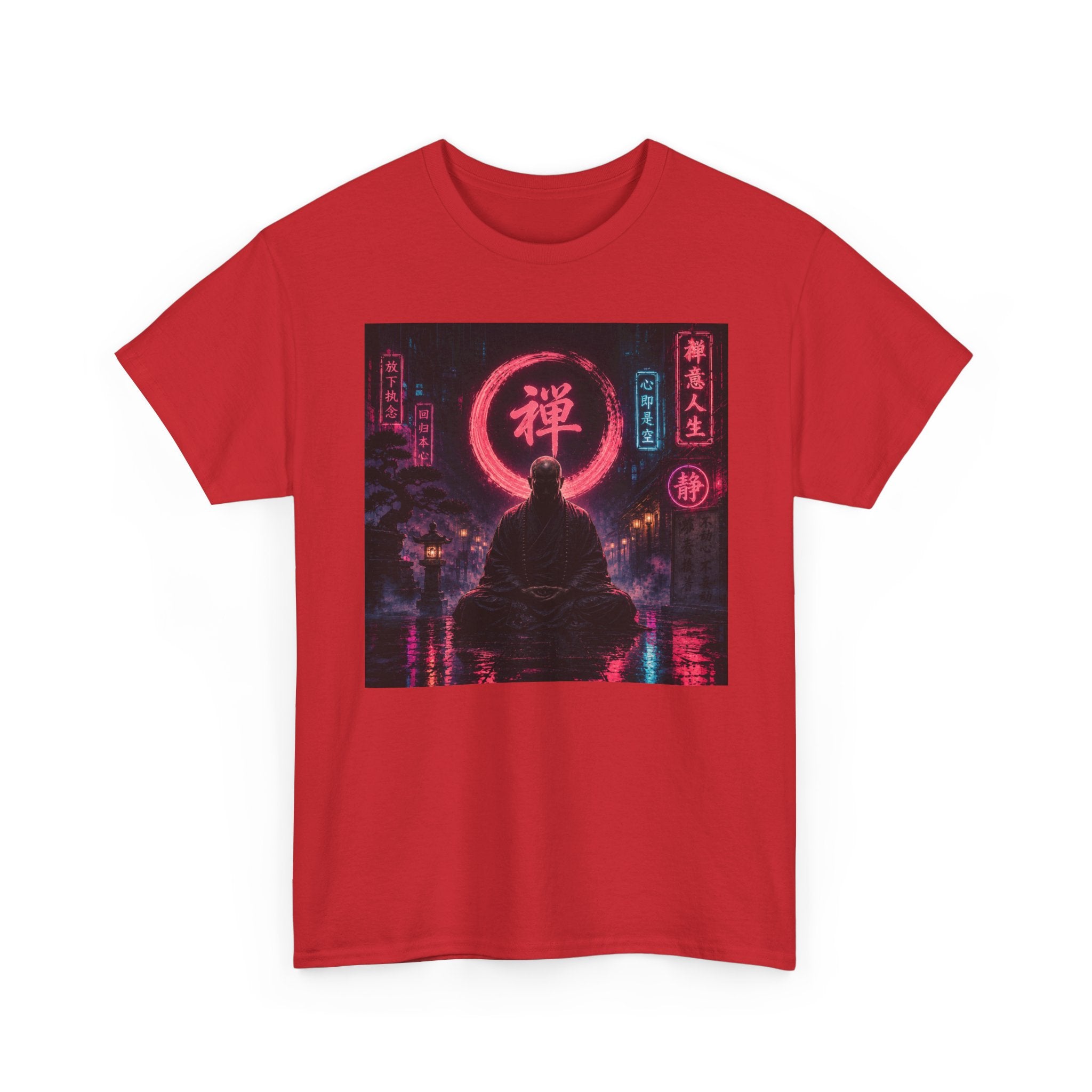 Zen Cyberpunk Tee — Neon Buddha Meditation Shirt