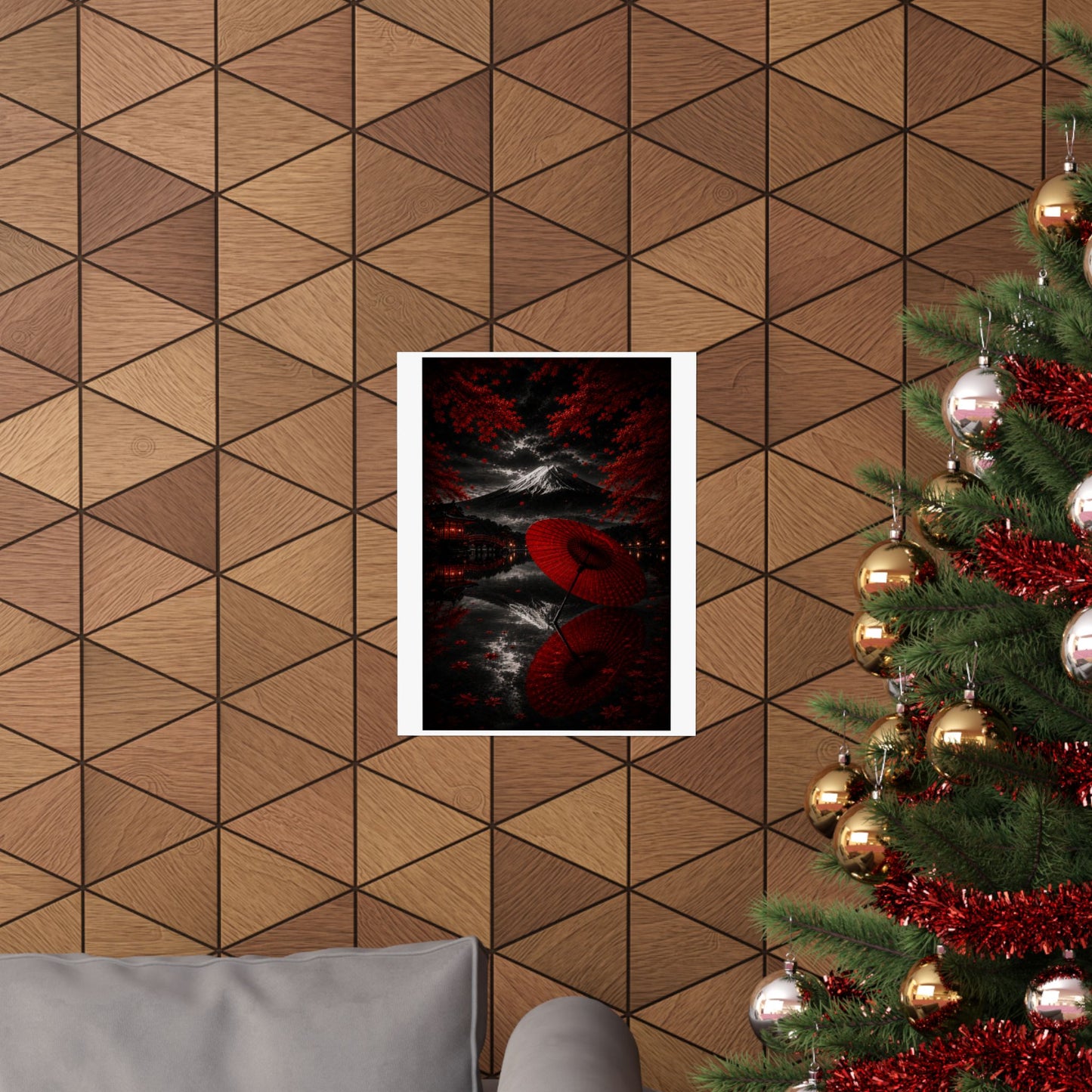 Japanese Red Umbrella & Mount Fuji Matte Poster — Vertical Wall Art