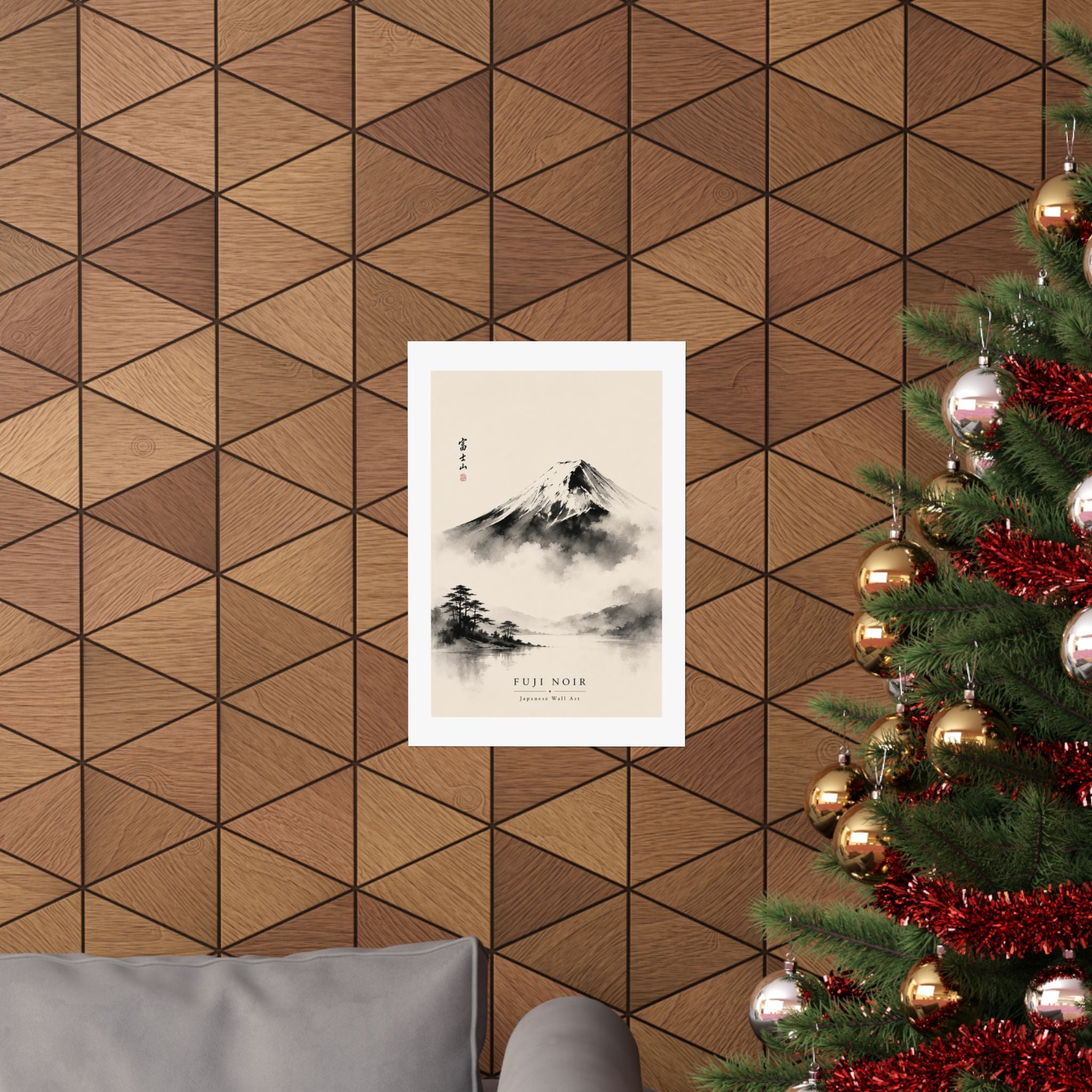 Fuji Noir Matte Poster — Japanese Sumi-e Mountain Wall Art