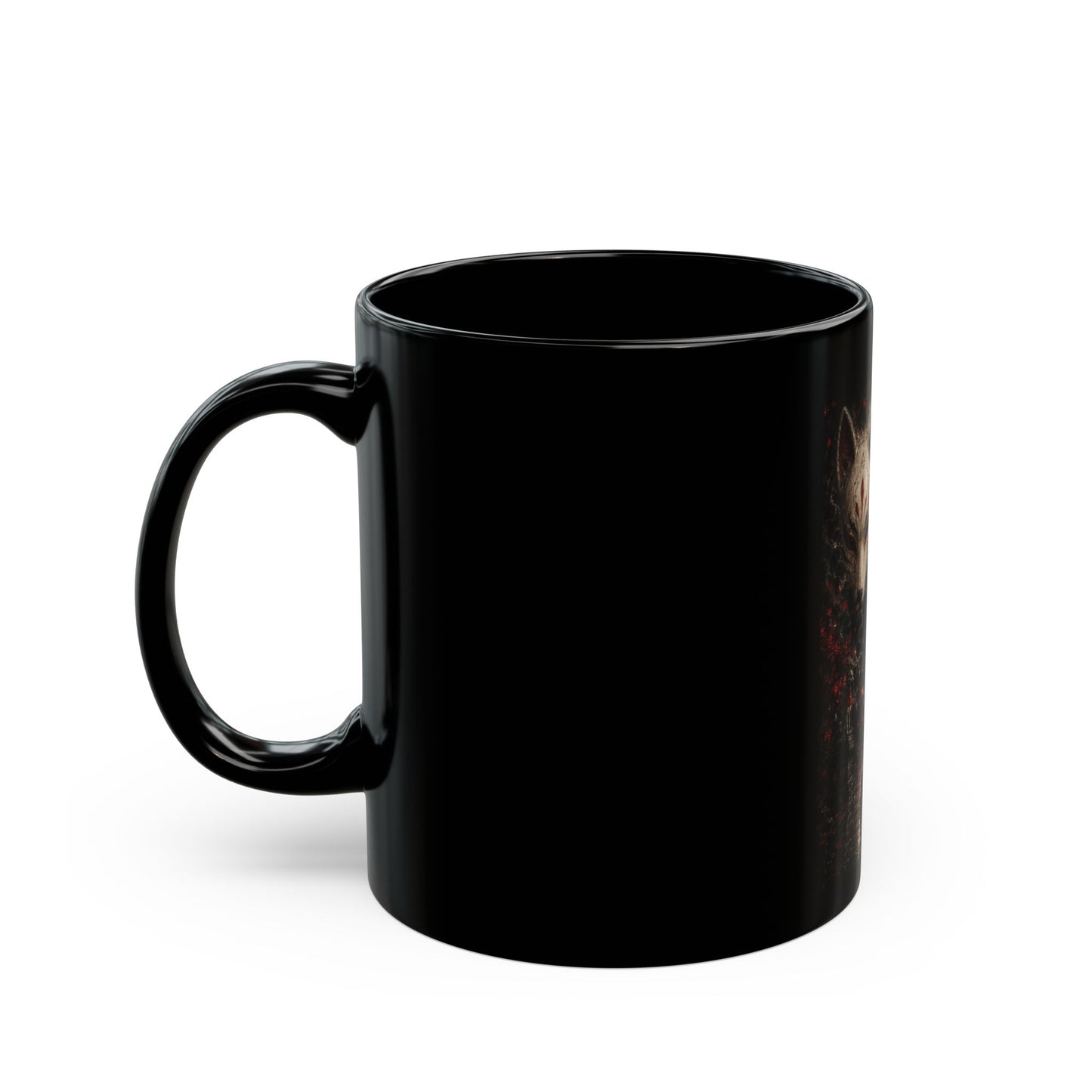 Zen Fox Shrine Black Mug — Japanese Kitsune Meditation Coffee Cup (11oz & 15oz)