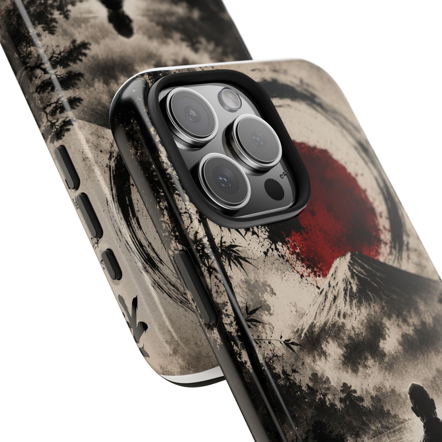 Zen Samurai Phone Case — Japanese Ink Mountain with Rising Sun Tough Protective Cover