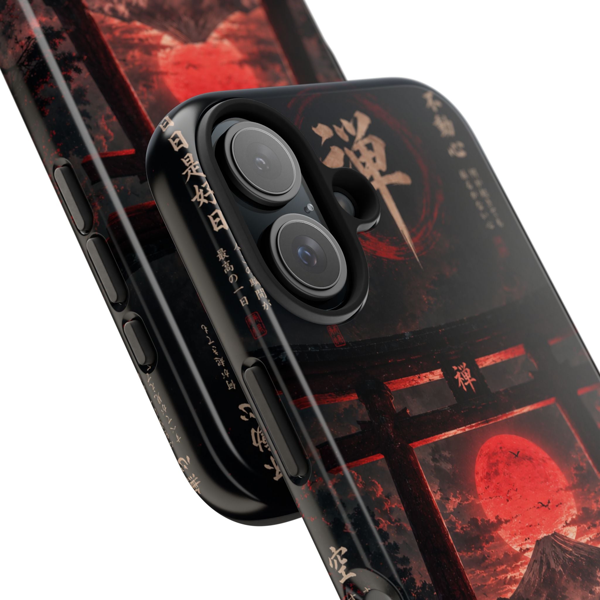 Tough Phone Case — Samurai Silhouette at Red Rising Sun (Japanese Torii, Meditative Design)