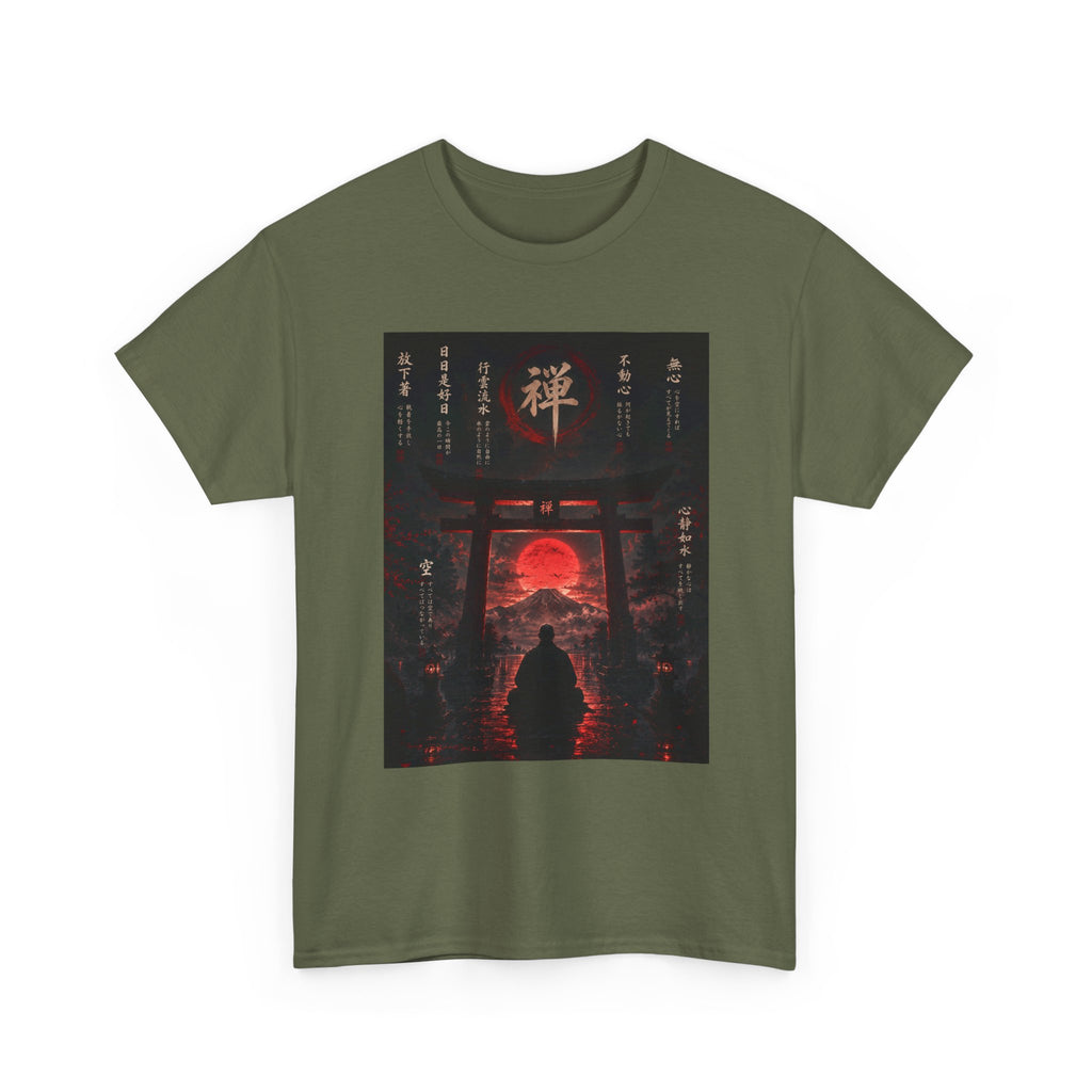 Zen Gate Sunset T-Shirt — Samurai Silhouette Red Moon Graphic Tee