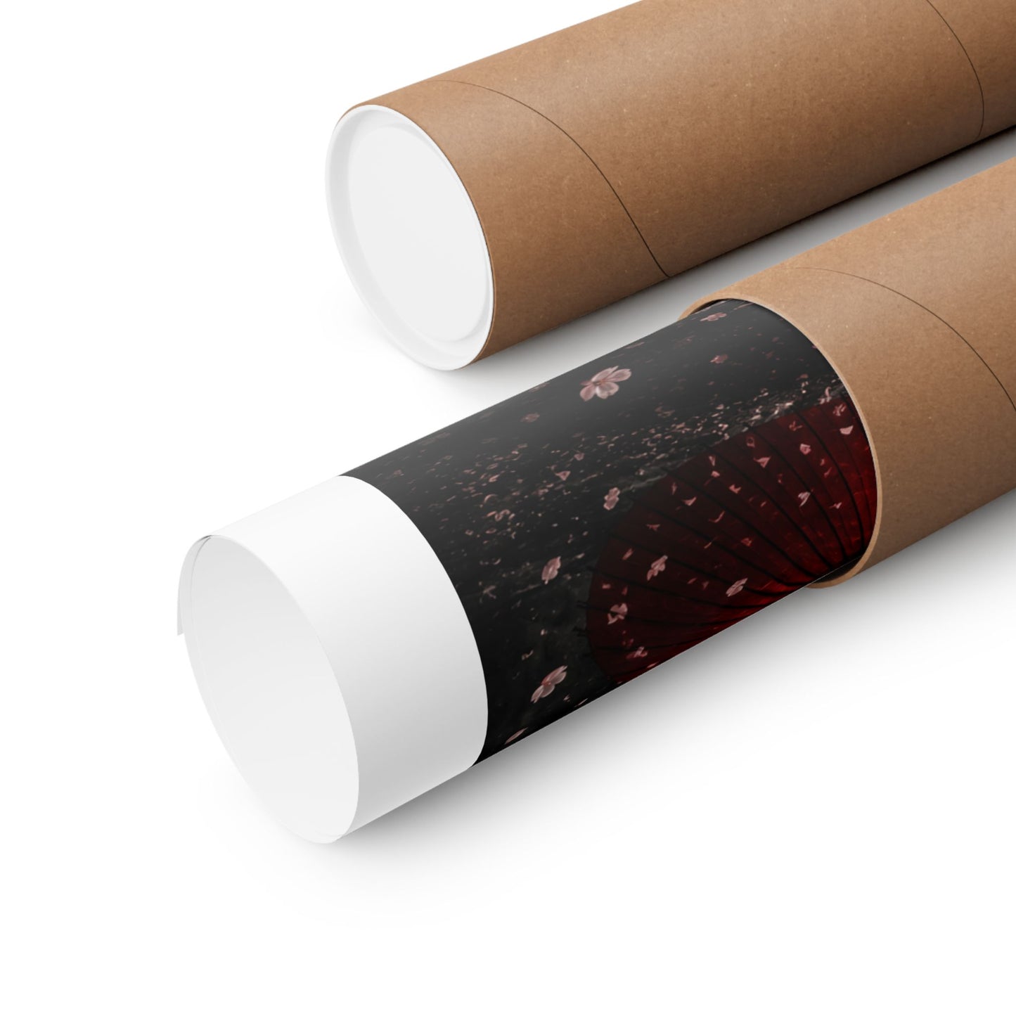 Japanese Cherry Blossom Poster — Red Umbrella & Mt. Fuji Matte Vertical Art