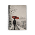 Japanese Winter Scene Spiral Notebook — Woman with Red Umbrella & Mount Fuji Ruled Journal