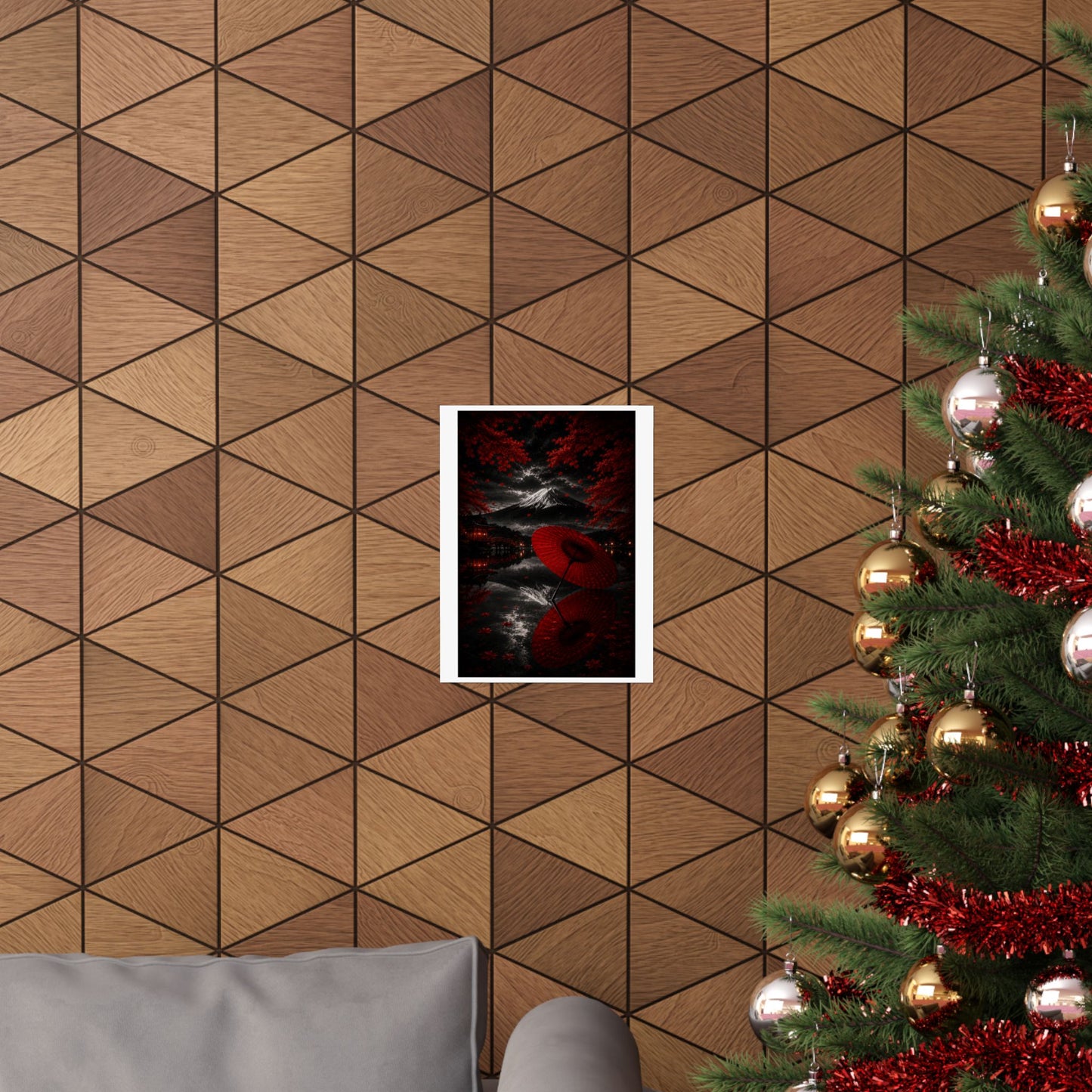 Japanese Red Umbrella & Mount Fuji Matte Poster — Vertical Wall Art