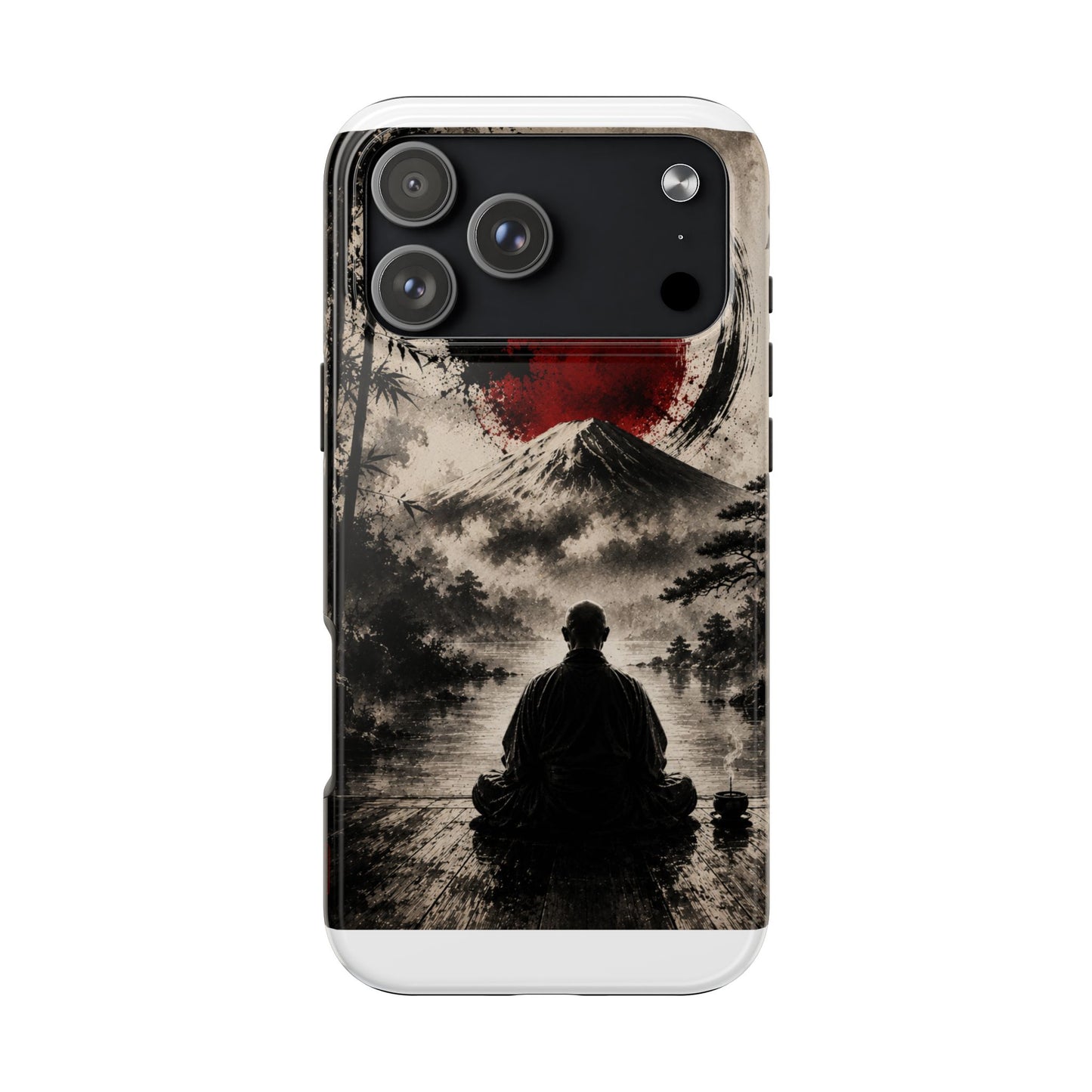 Zen Samurai Phone Case — Japanese Ink Mountain with Rising Sun Tough Protective Cover
