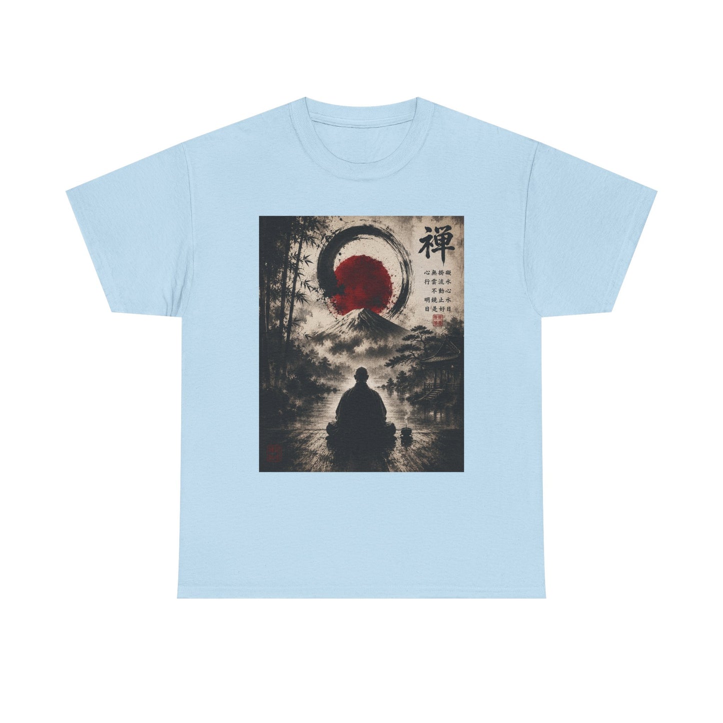 Zen Buddha T-Shirt — Meditation Silhouette with Enso & Japanese Calligraphy