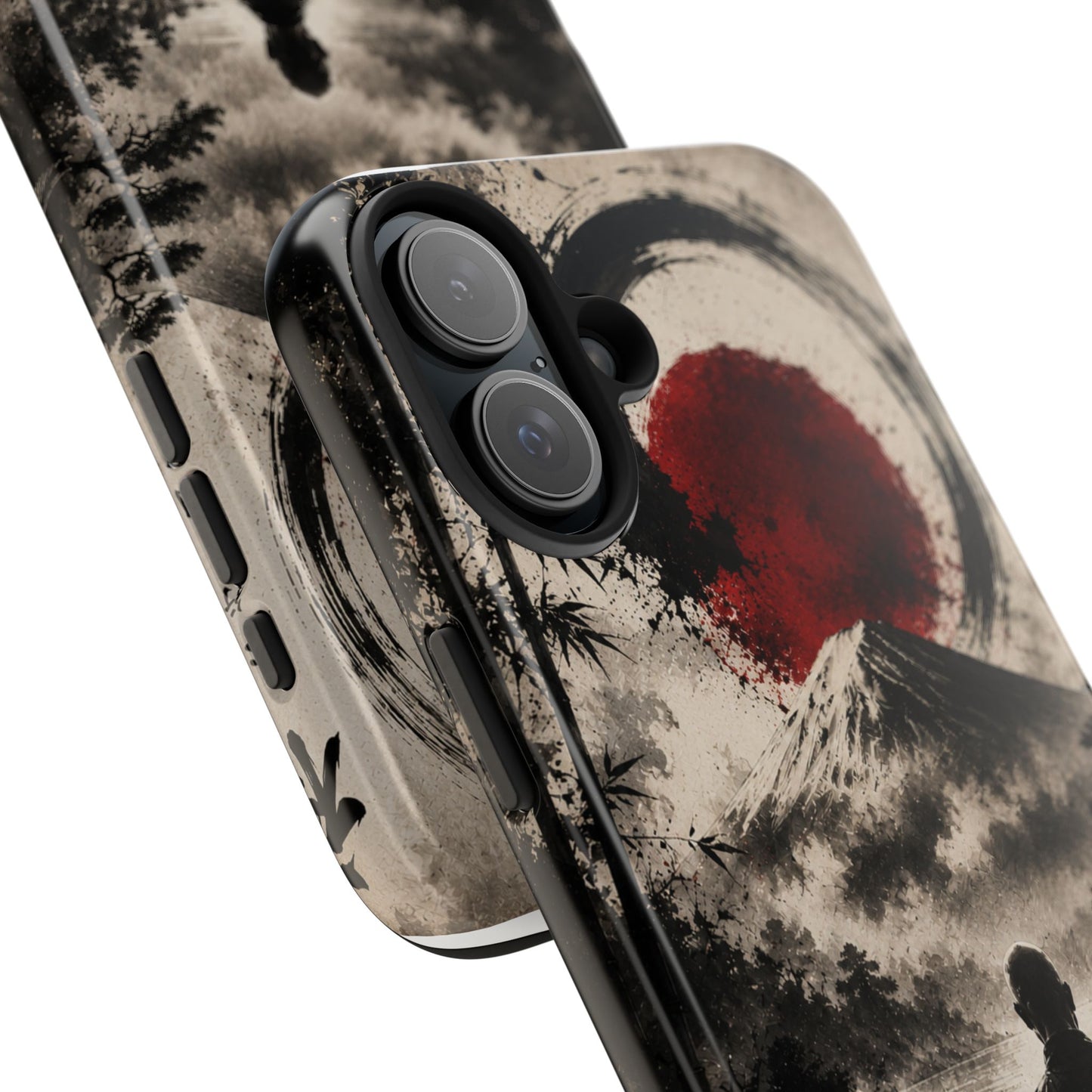 Zen Samurai Phone Case — Japanese Ink Mountain with Rising Sun Tough Protective Cover