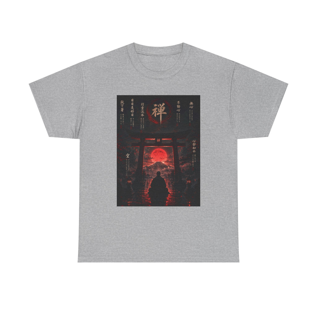 Zen Gate Sunset T-Shirt — Samurai Silhouette Red Moon Graphic Tee