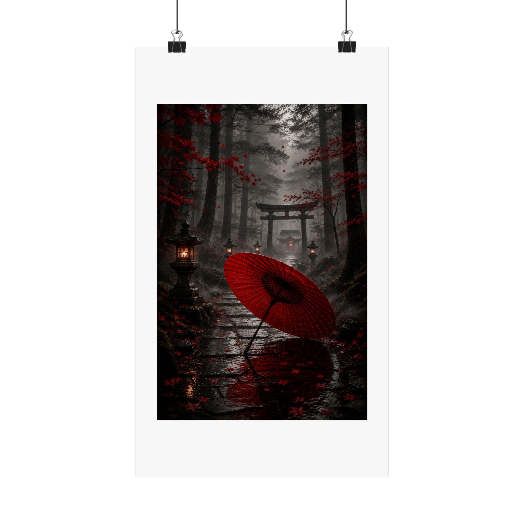 Japanese Torii Forest Poster — Red Umbrella Matte Vertical Art Print