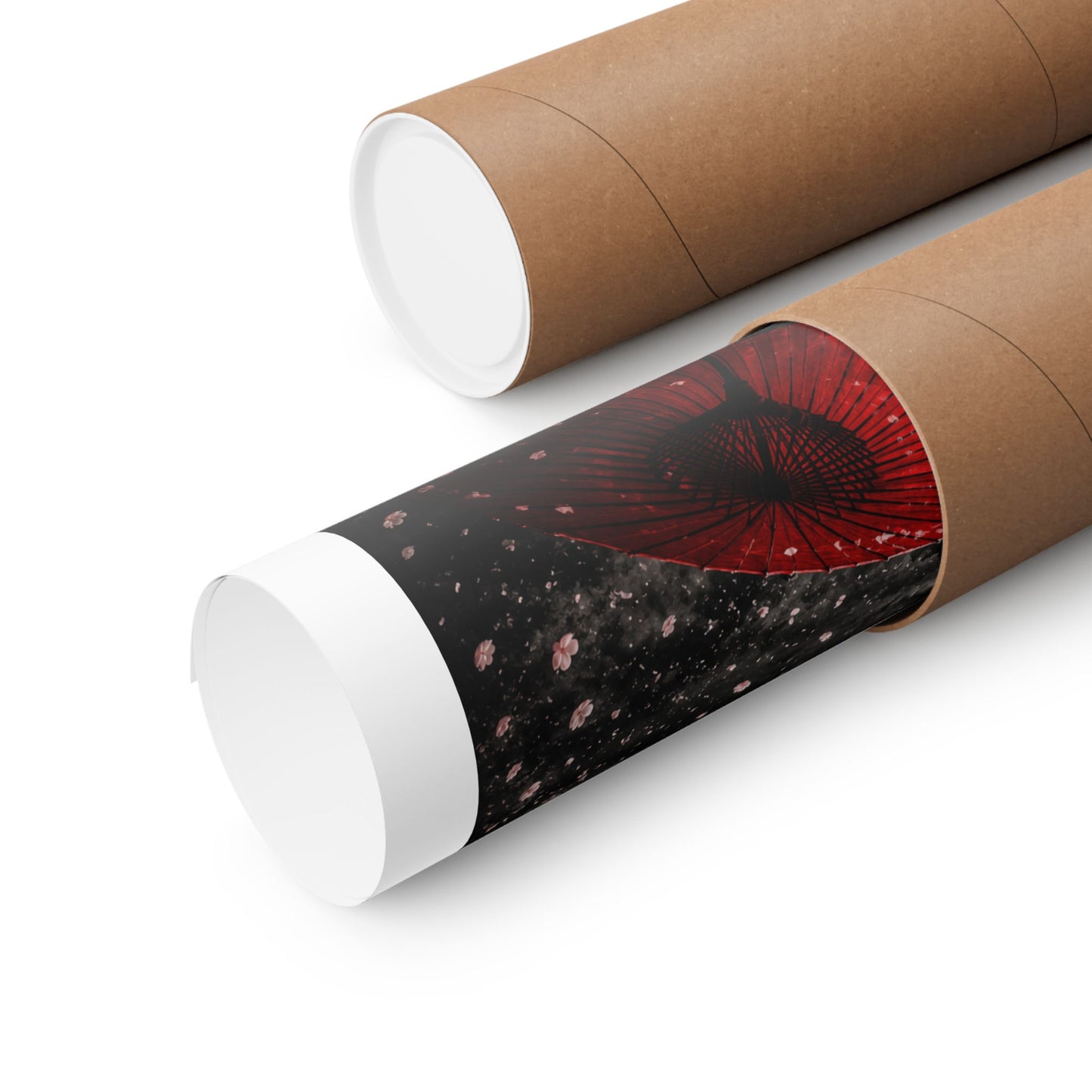 Japanese Cherry Blossom Poster — Red Umbrella & Mt. Fuji Matte Vertical Art