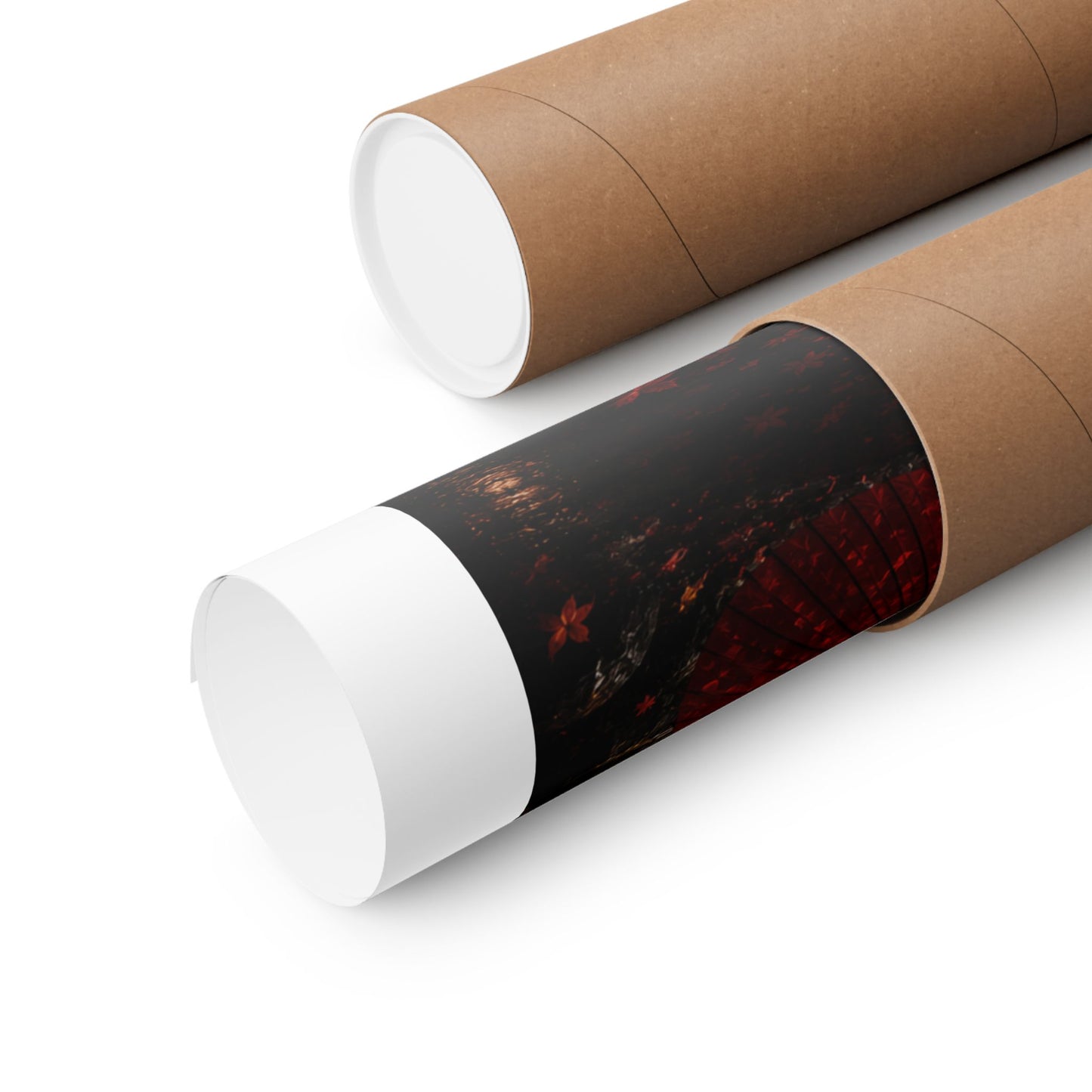 Red Umbrella Autumn Poster — Matte Vertical Japanese Landscape Print